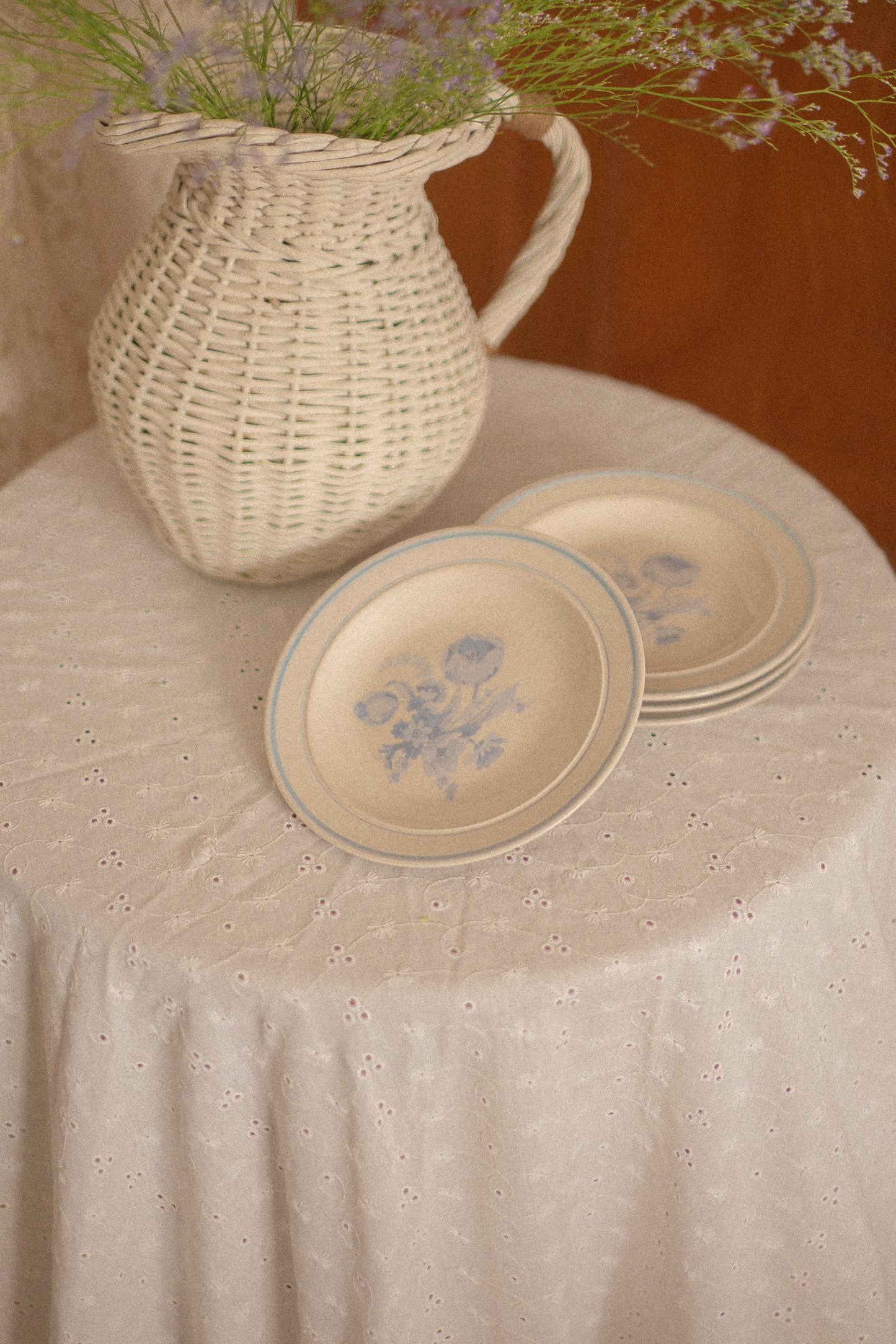 Vintage blue floral dessert plate set