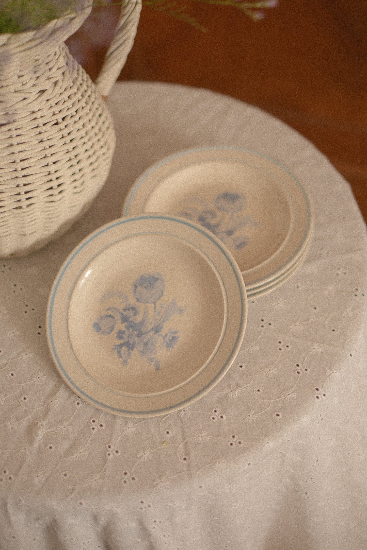Vintage blue floral dessert plate set