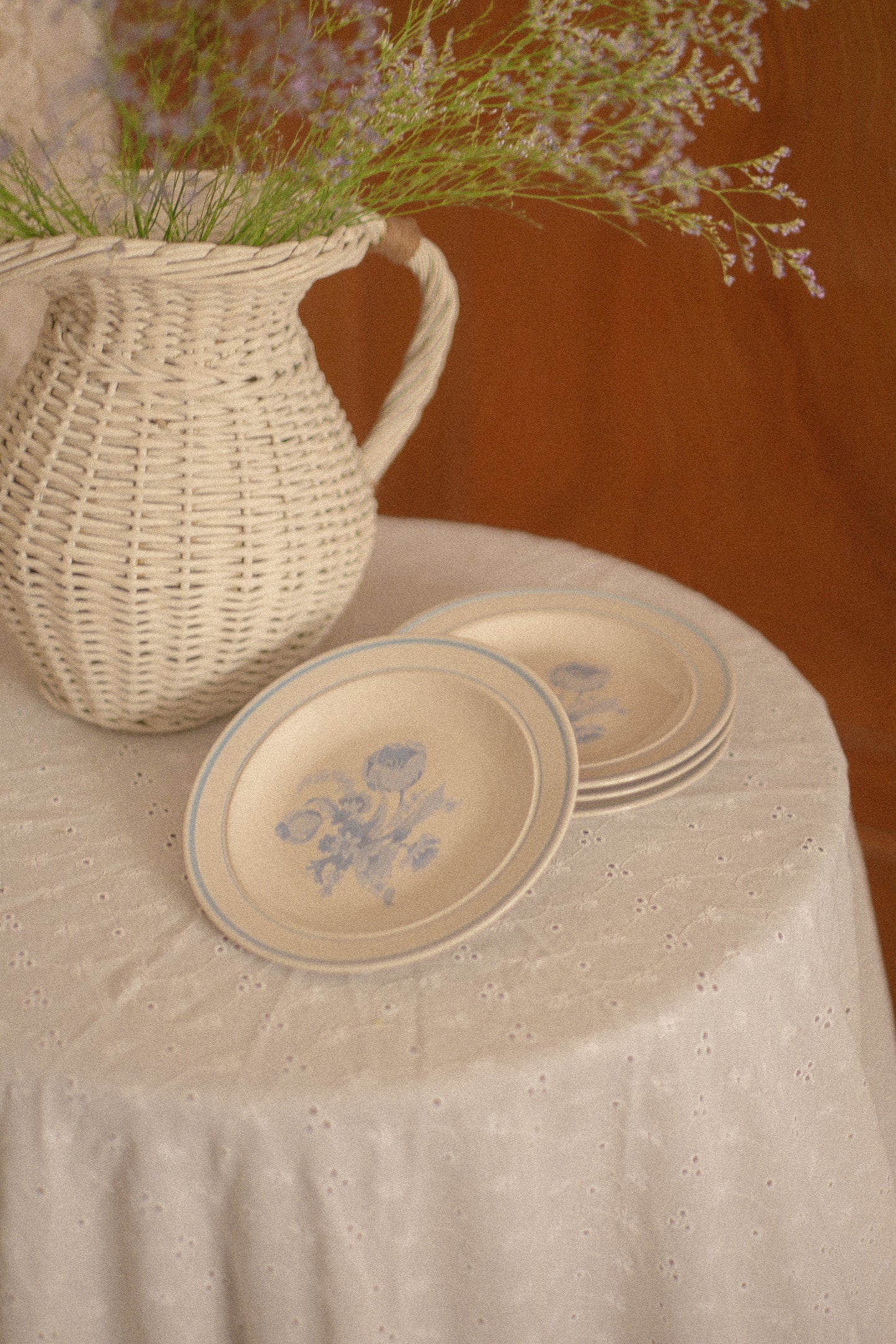 Vintage blue floral dessert plate set