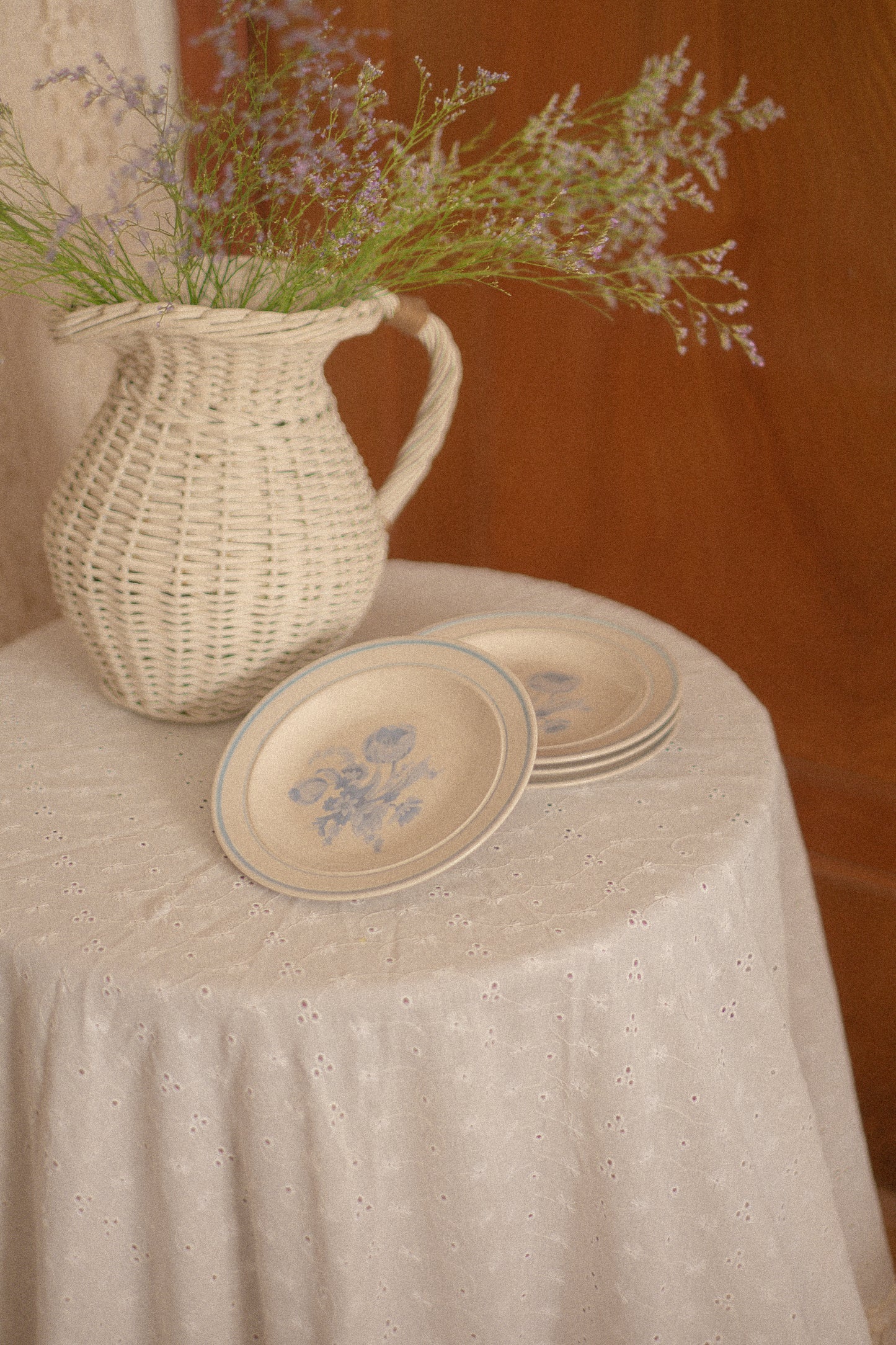 Vintage blue floral dessert plate set