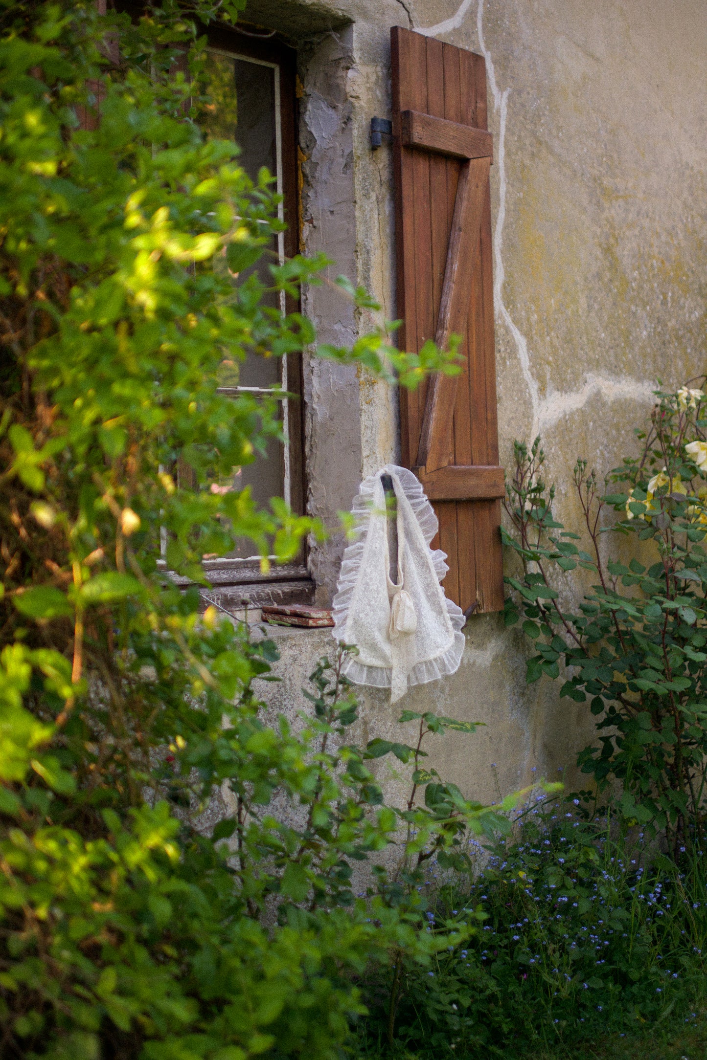 Handmade ruffled vintage lace tote