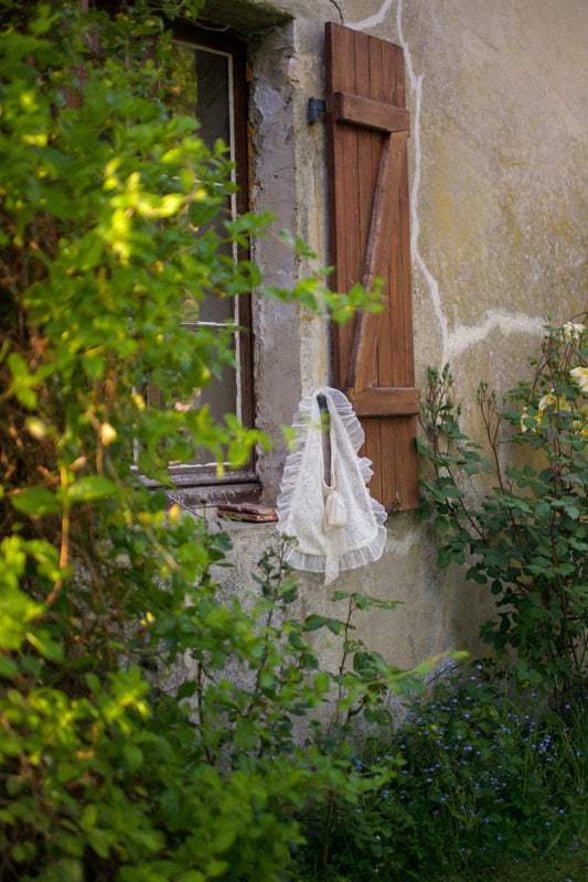 Handmade ruffled vintage lace tote