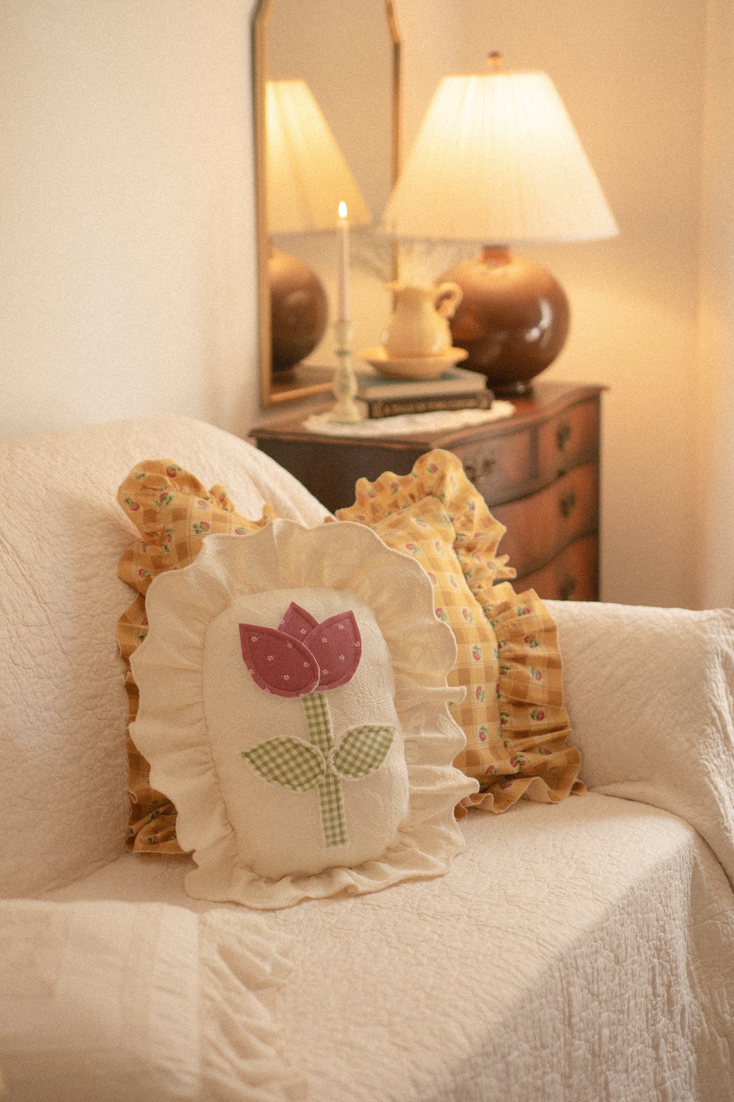Spring tulip appliqué pillow