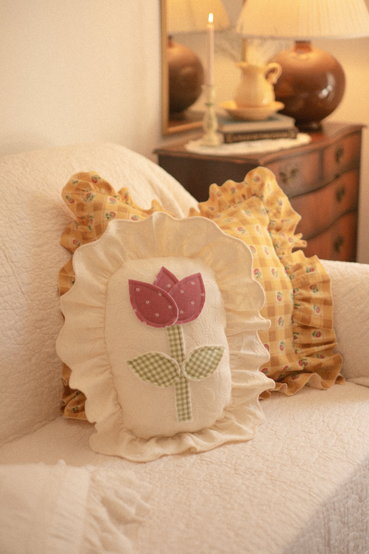 Spring tulip appliqué pillow
