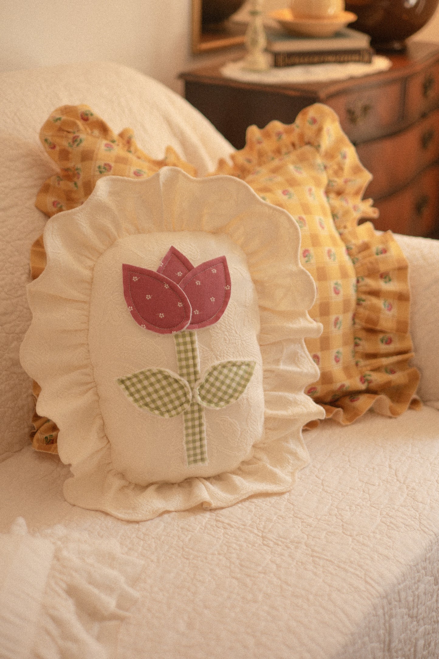 Spring tulip appliqué pillow
