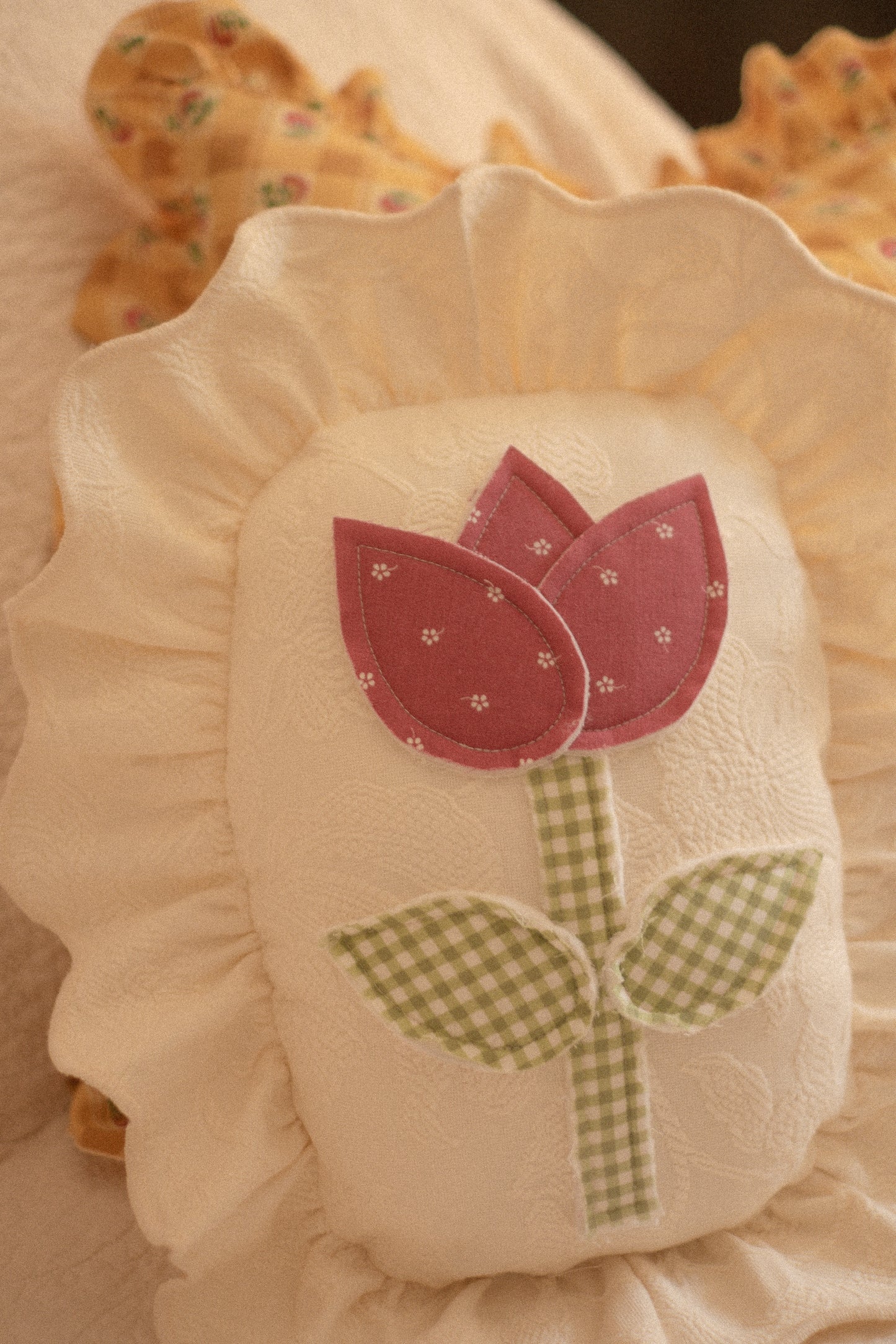 Spring tulip appliqué pillow