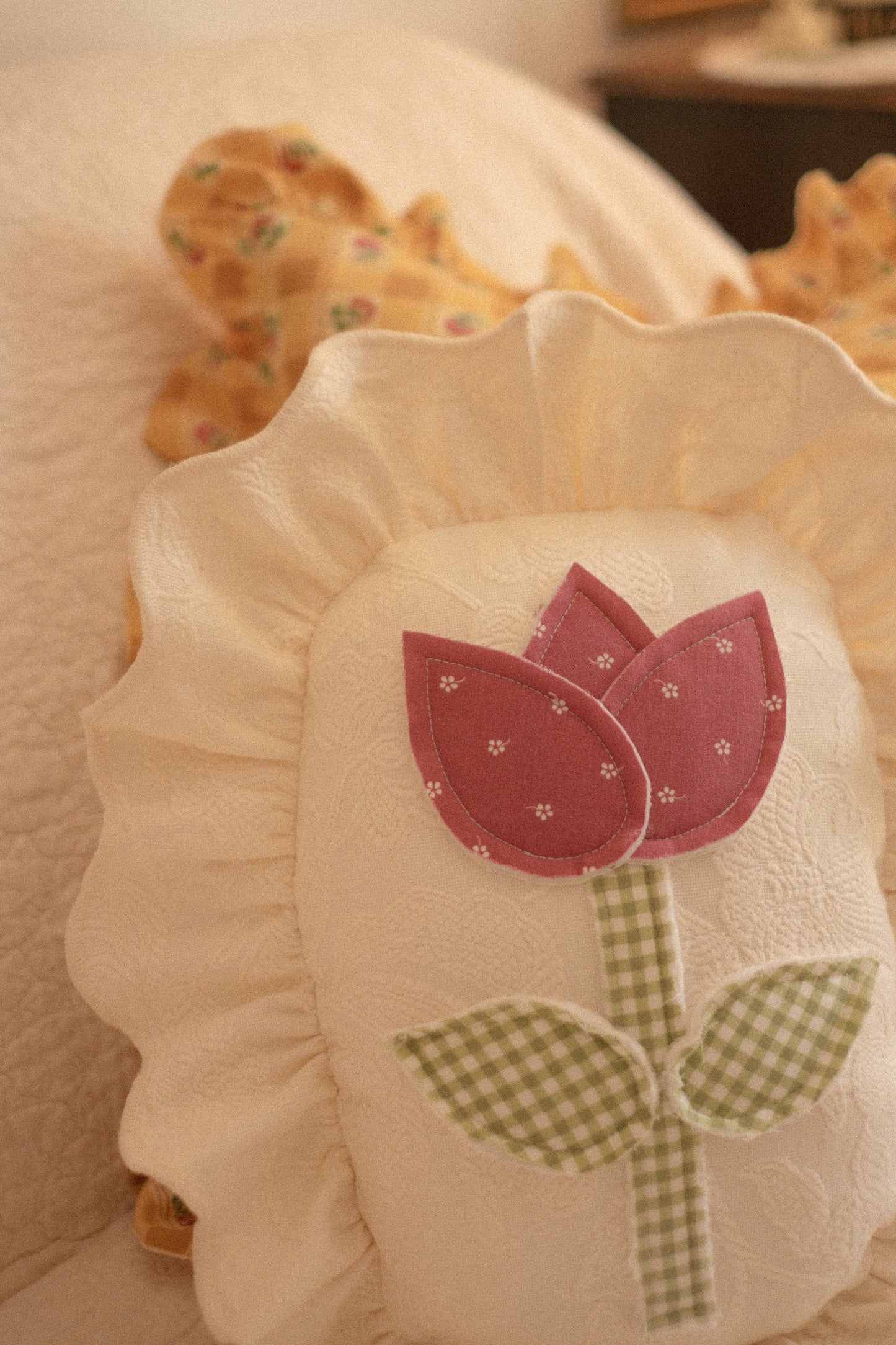 Spring tulip appliqué pillow