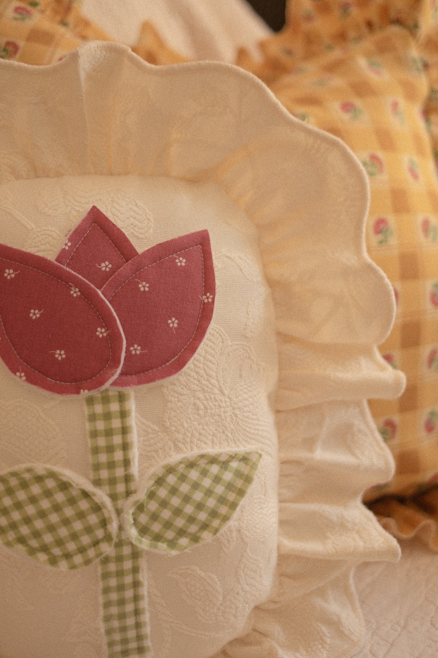 Spring tulip appliqué pillow