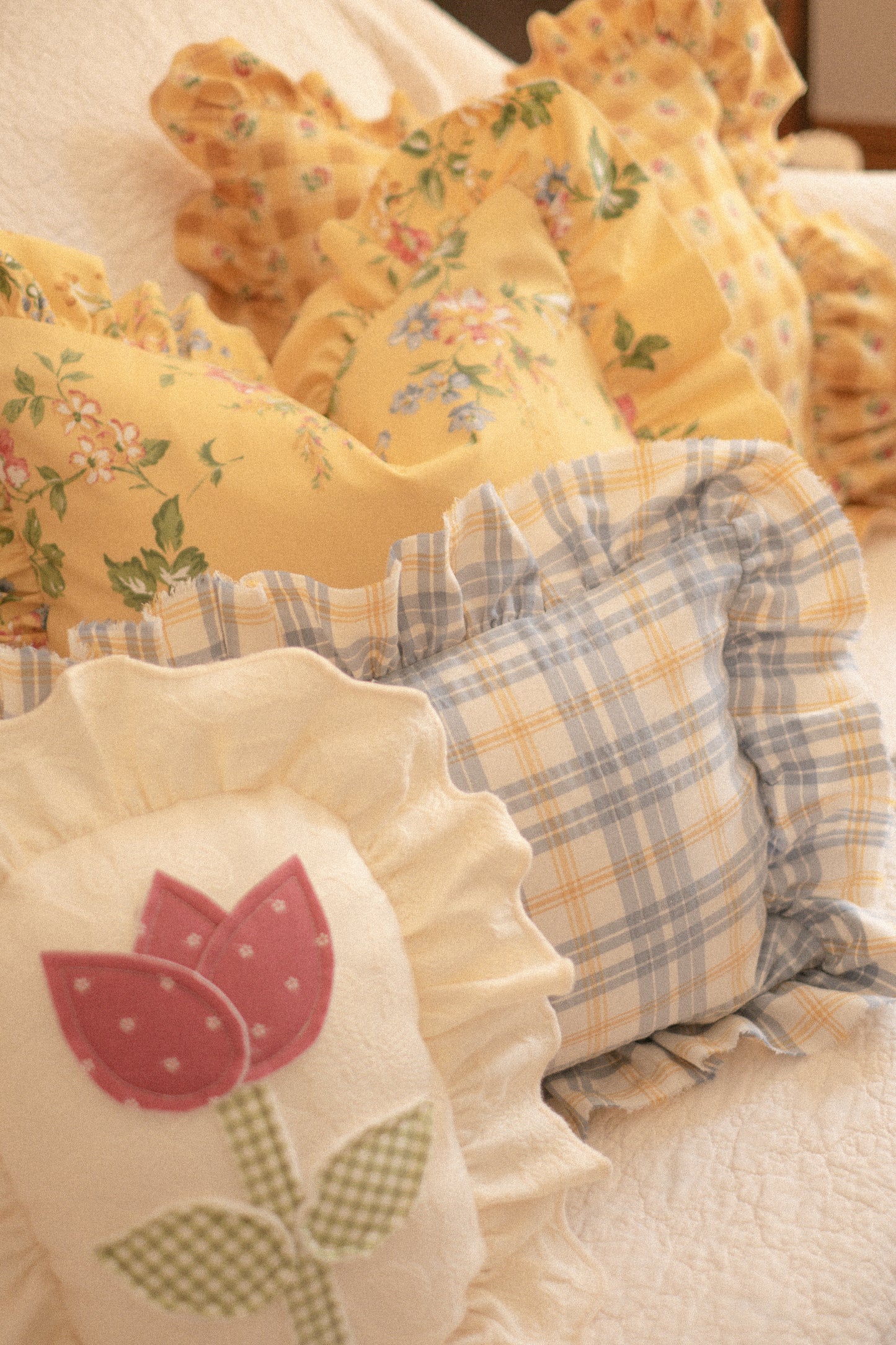 Spring tulip appliqué pillow