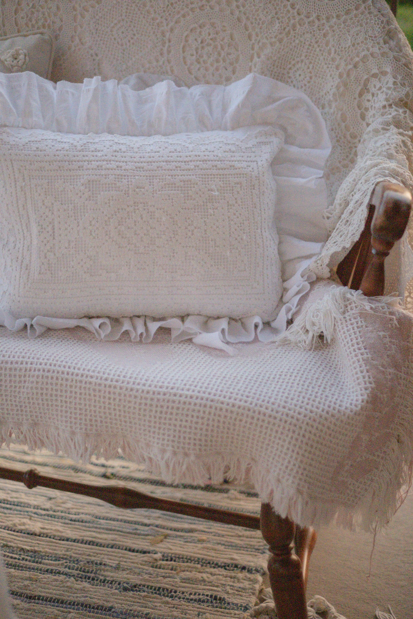 Handmade ruffled heart pillow - Antique lace