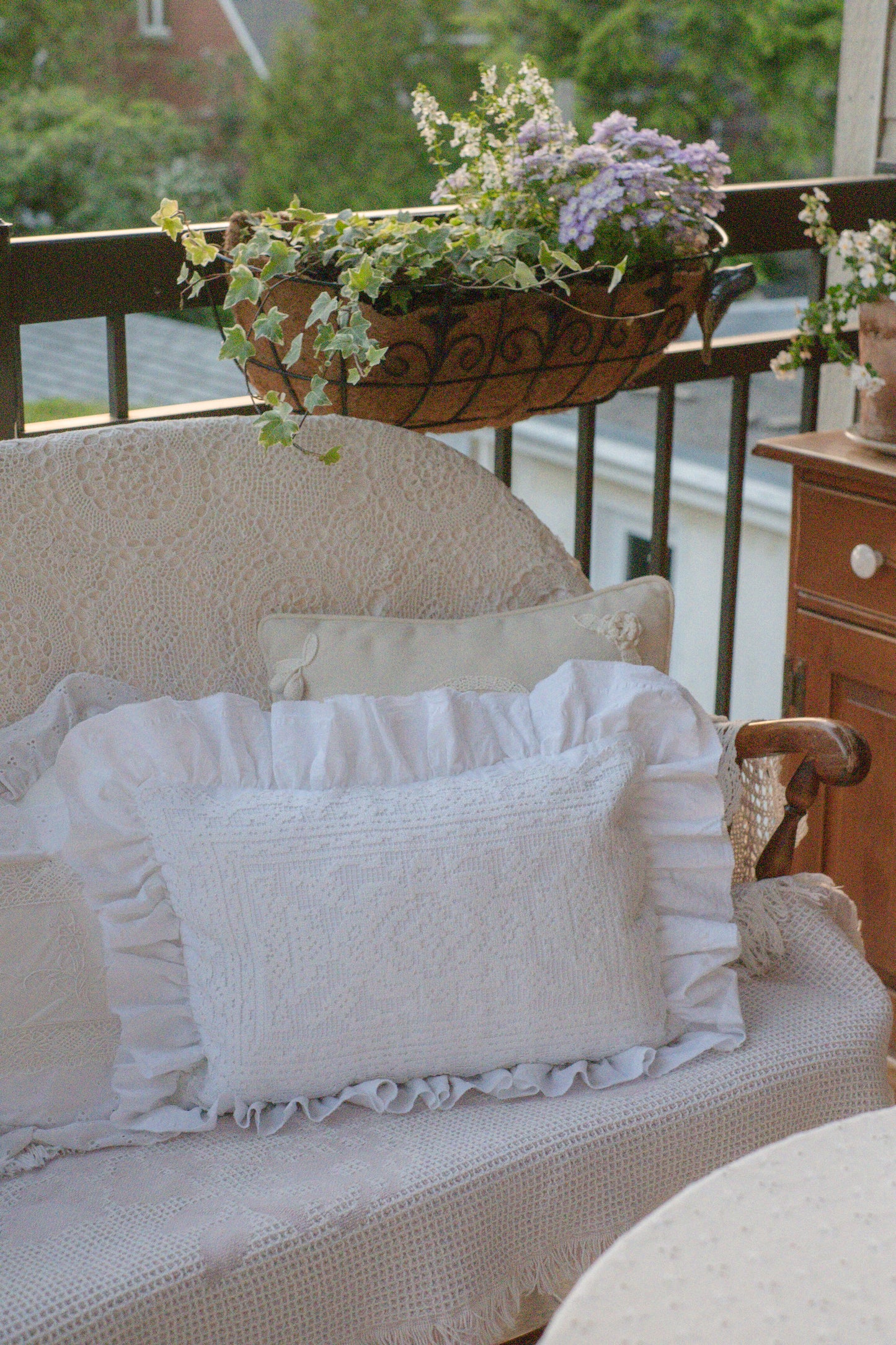 Handmade ruffled heart pillow - Antique lace