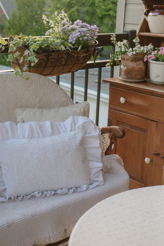 Handmade ruffled heart pillow cover - Antique lace