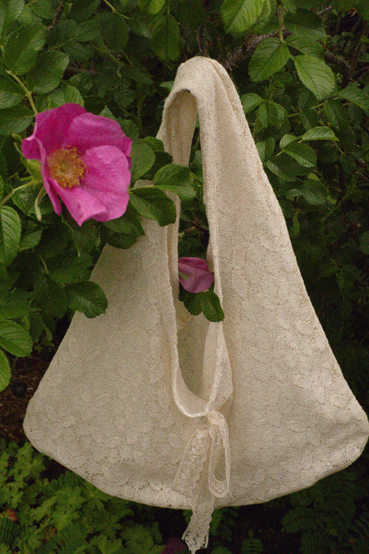 Handmade vintage lace tote