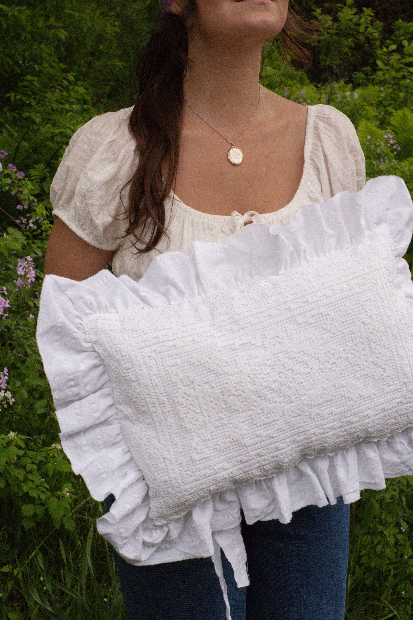 Handmade ruffled heart pillow - Antique lace