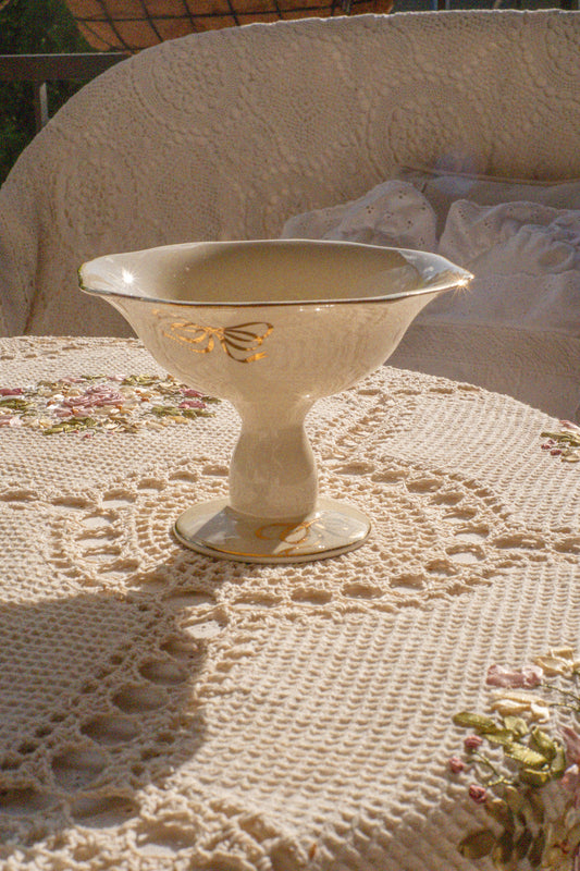 Vintage pedestal bow trinket dish