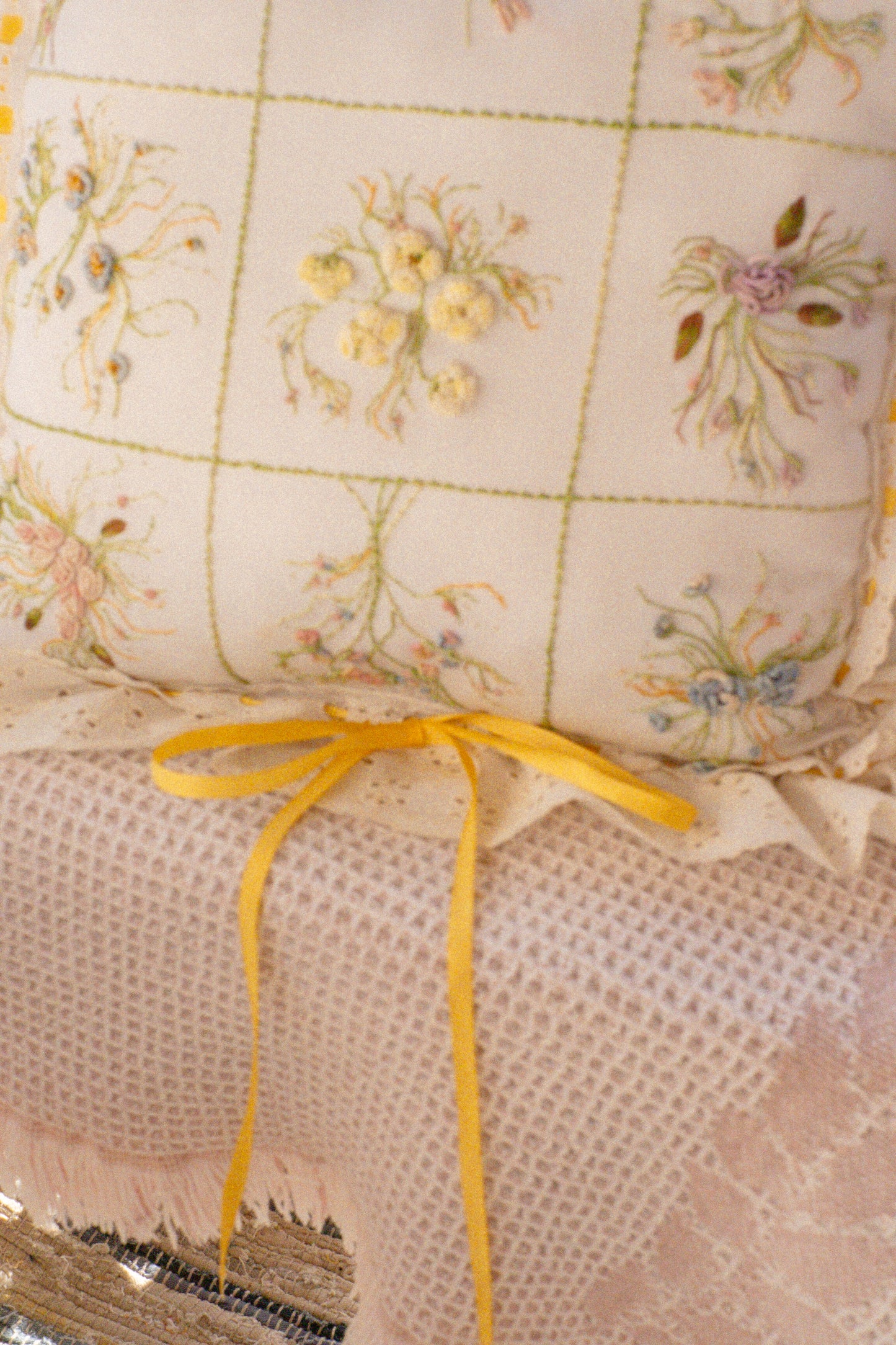 Vintage embroidered floral pillow
