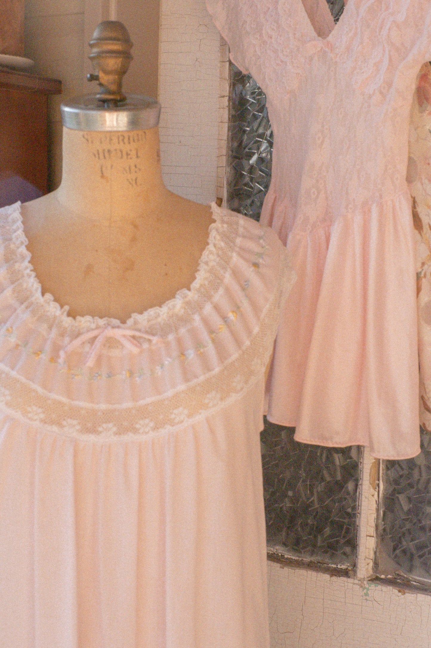 Vintage embroidered pink sleep dress