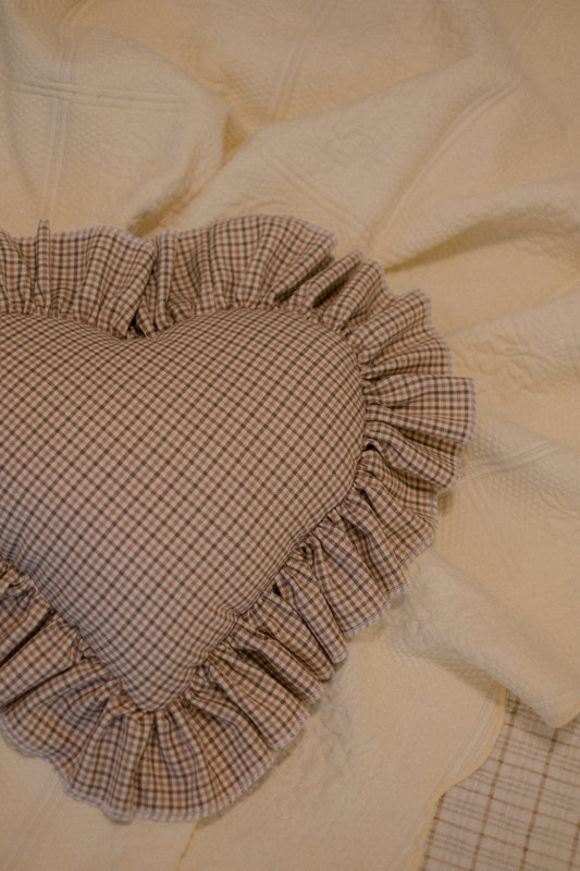 Handmade ruffled heart pillow - Fall picnic