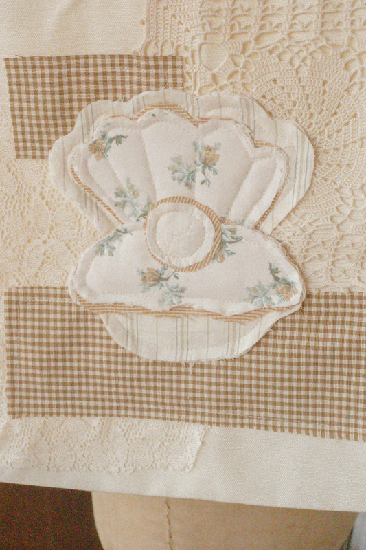 Handmade seashell appliqué tote