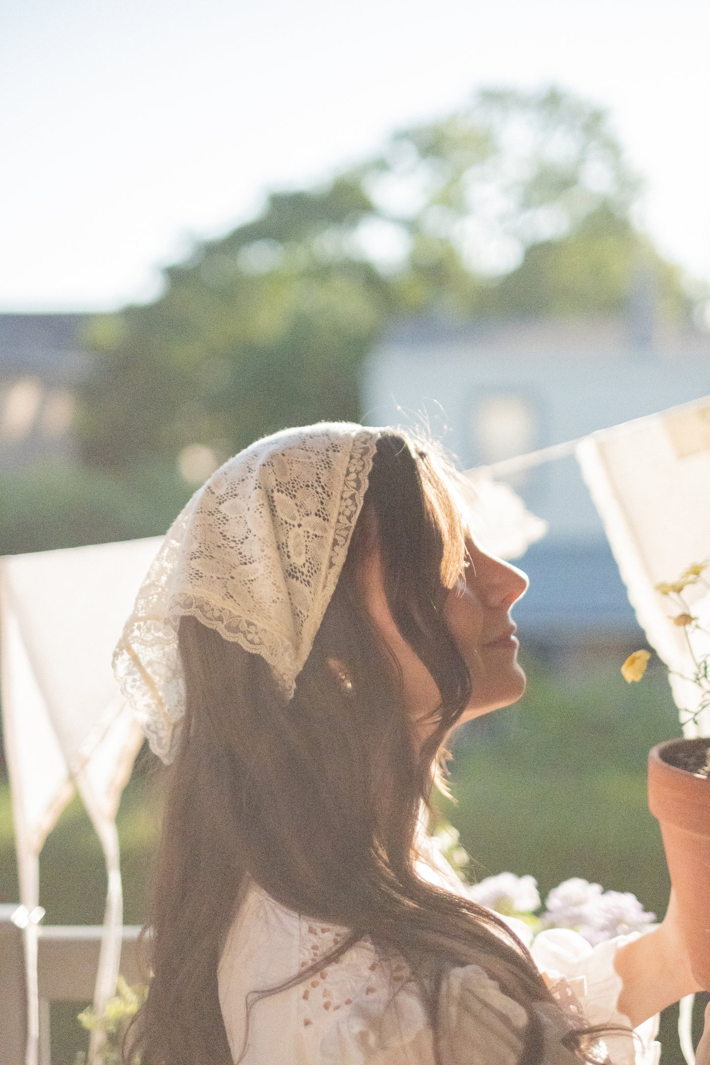 Handmade vintage french lace trimmed bandana