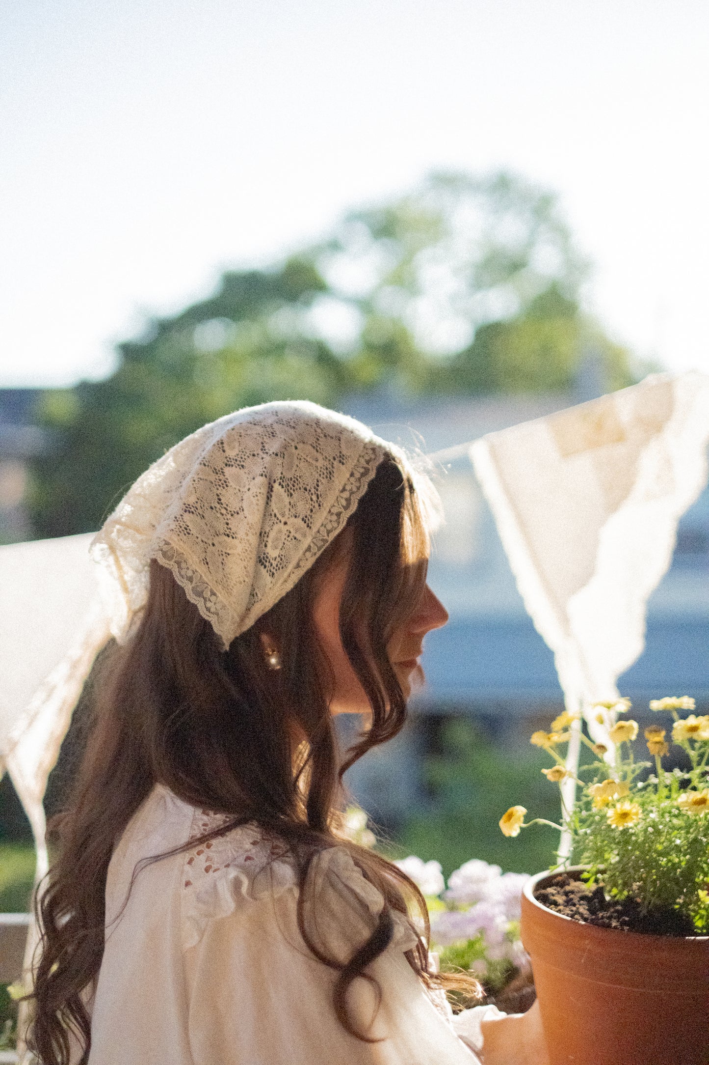 Handmade vintage french lace trimmed bandana