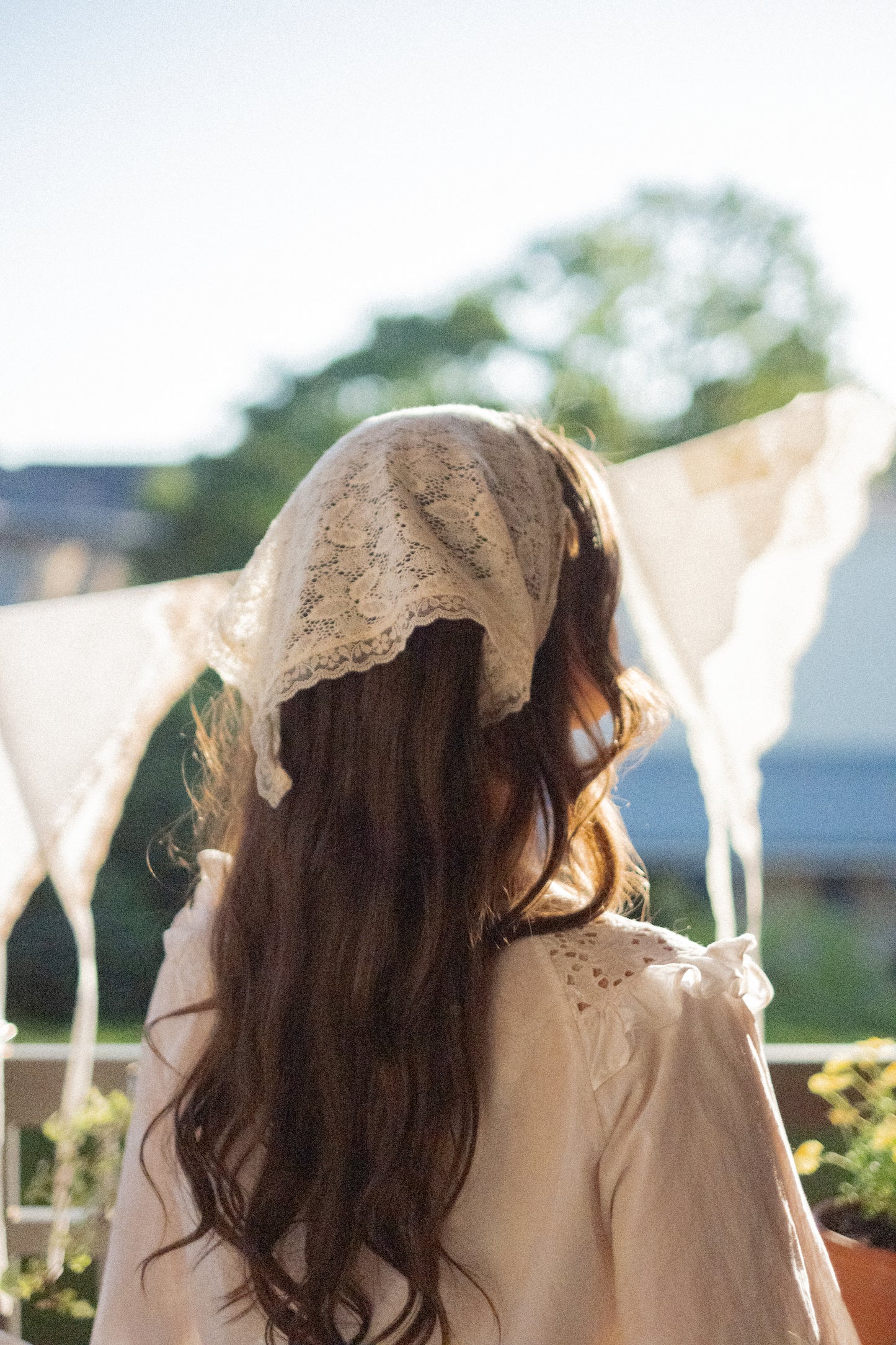 Handmade vintage french lace trimmed bandana