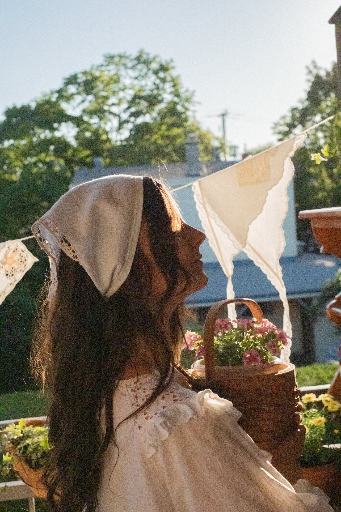 Handmade vintage french lace trimmed bandana