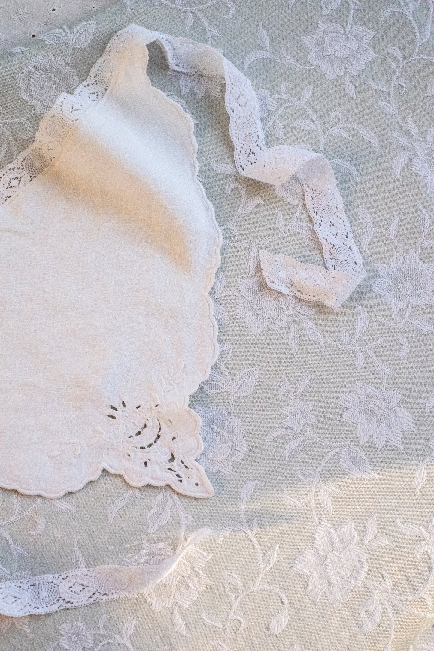 Handmade vintage french lace trimmed bandana