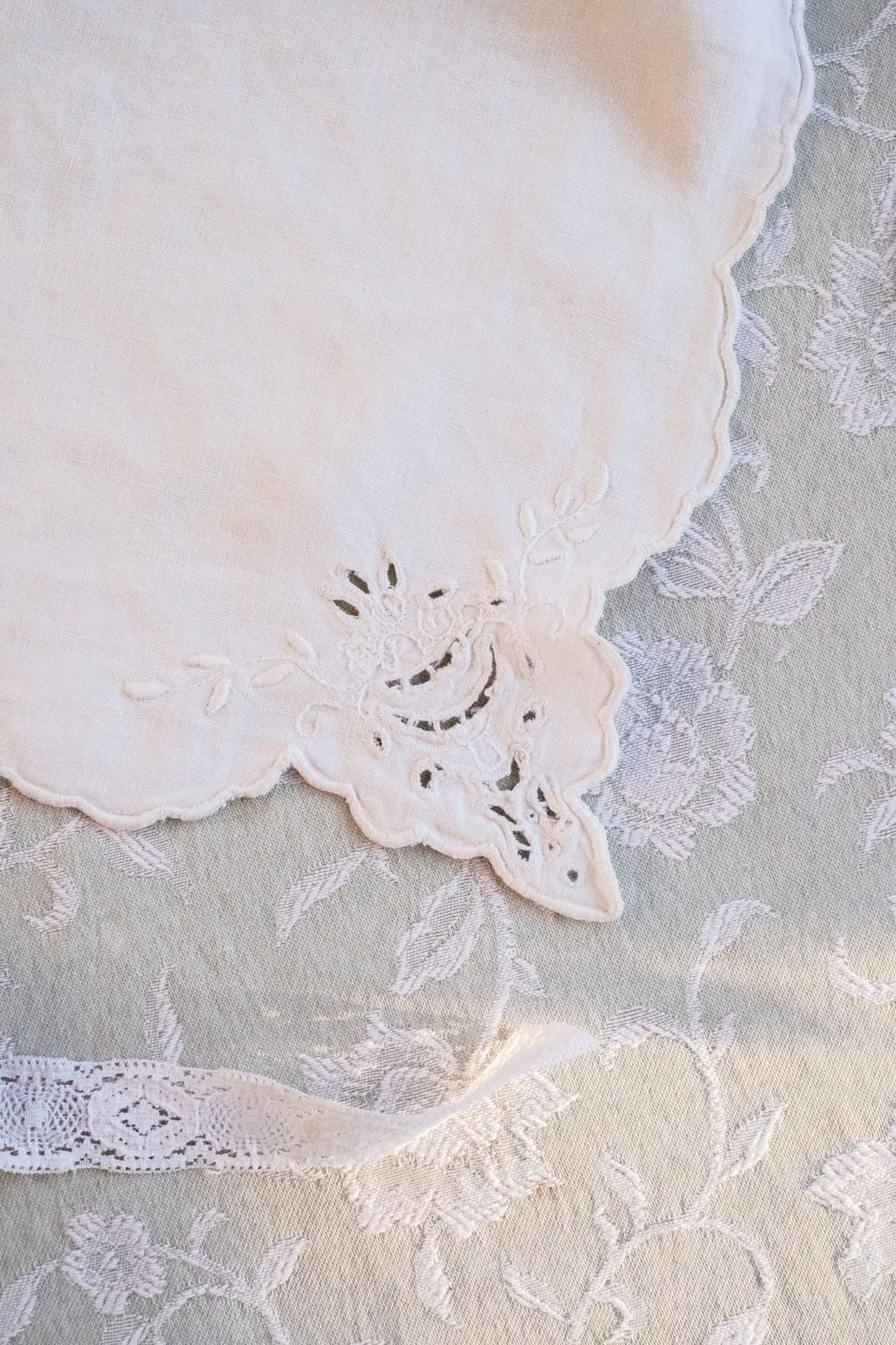 Handmade vintage french lace trimmed bandana