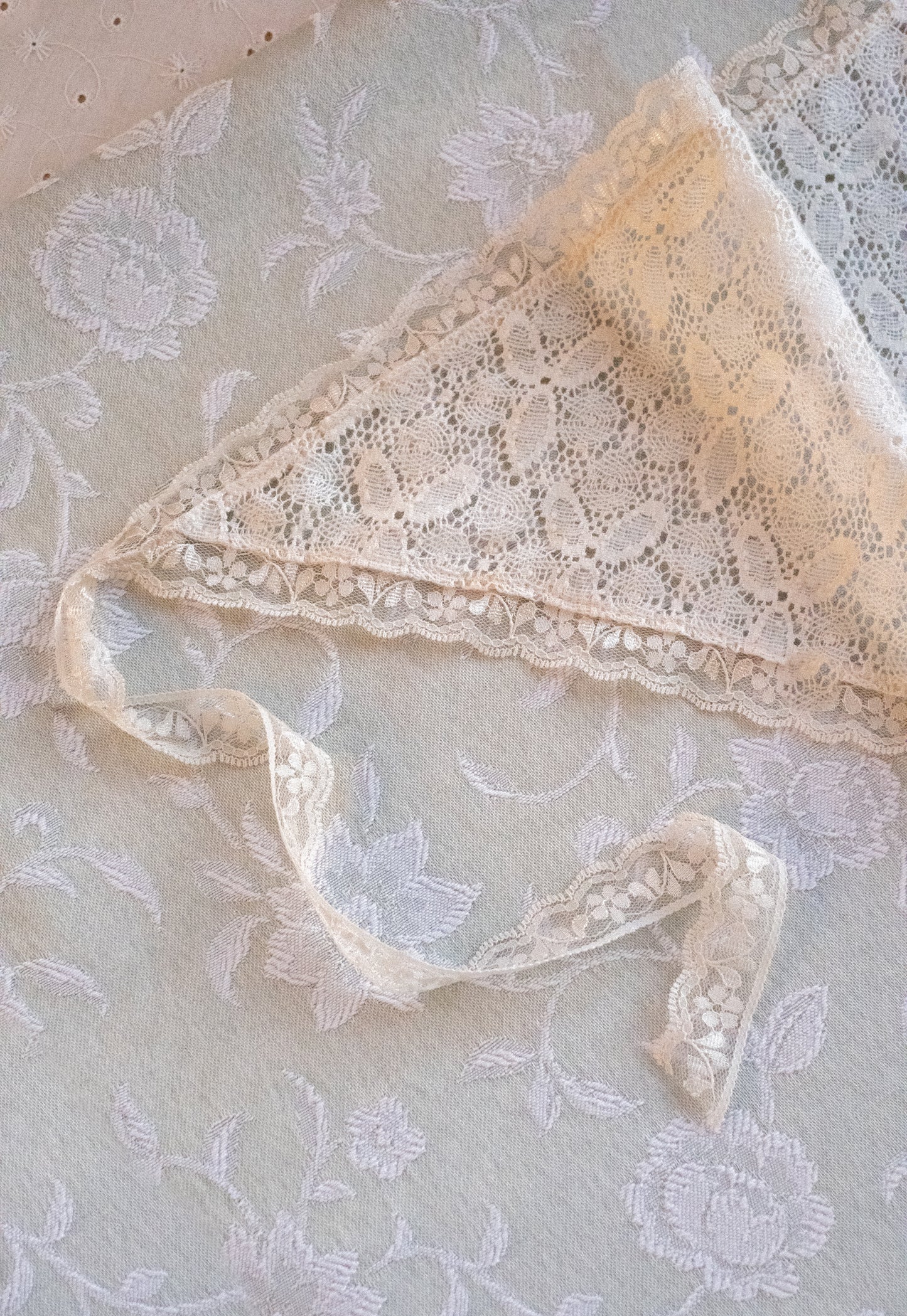 Handmade vintage french lace trimmed bandana