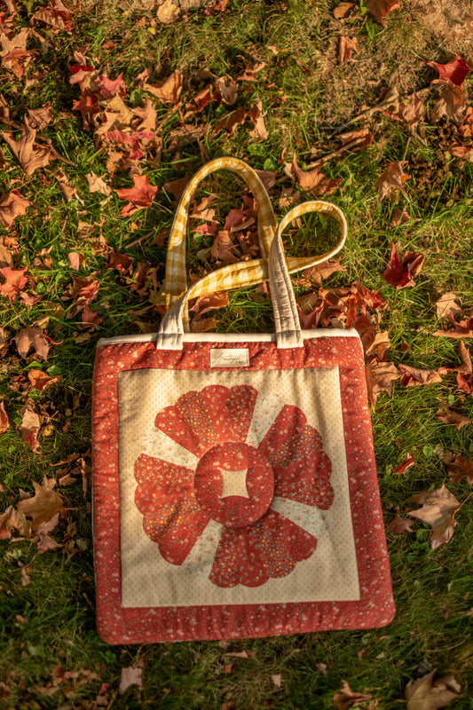 Handmade quilted mini tote bag - Chestnut