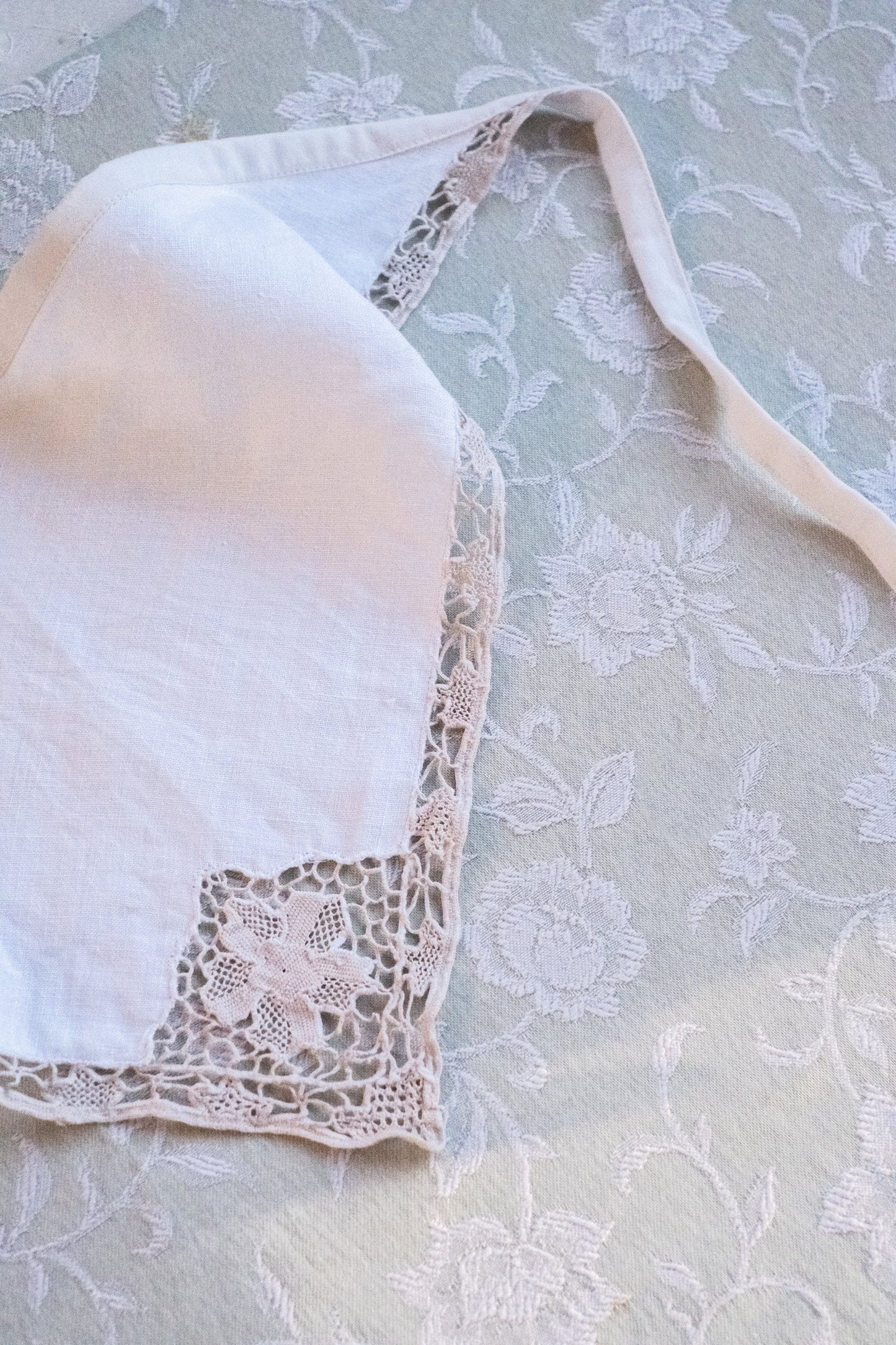 Handmade vintage french lace trimmed bandana