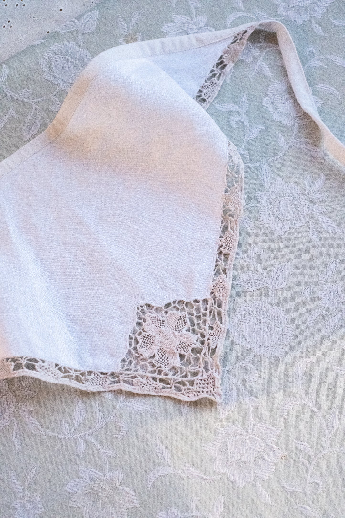 Handmade vintage french lace trimmed bandana