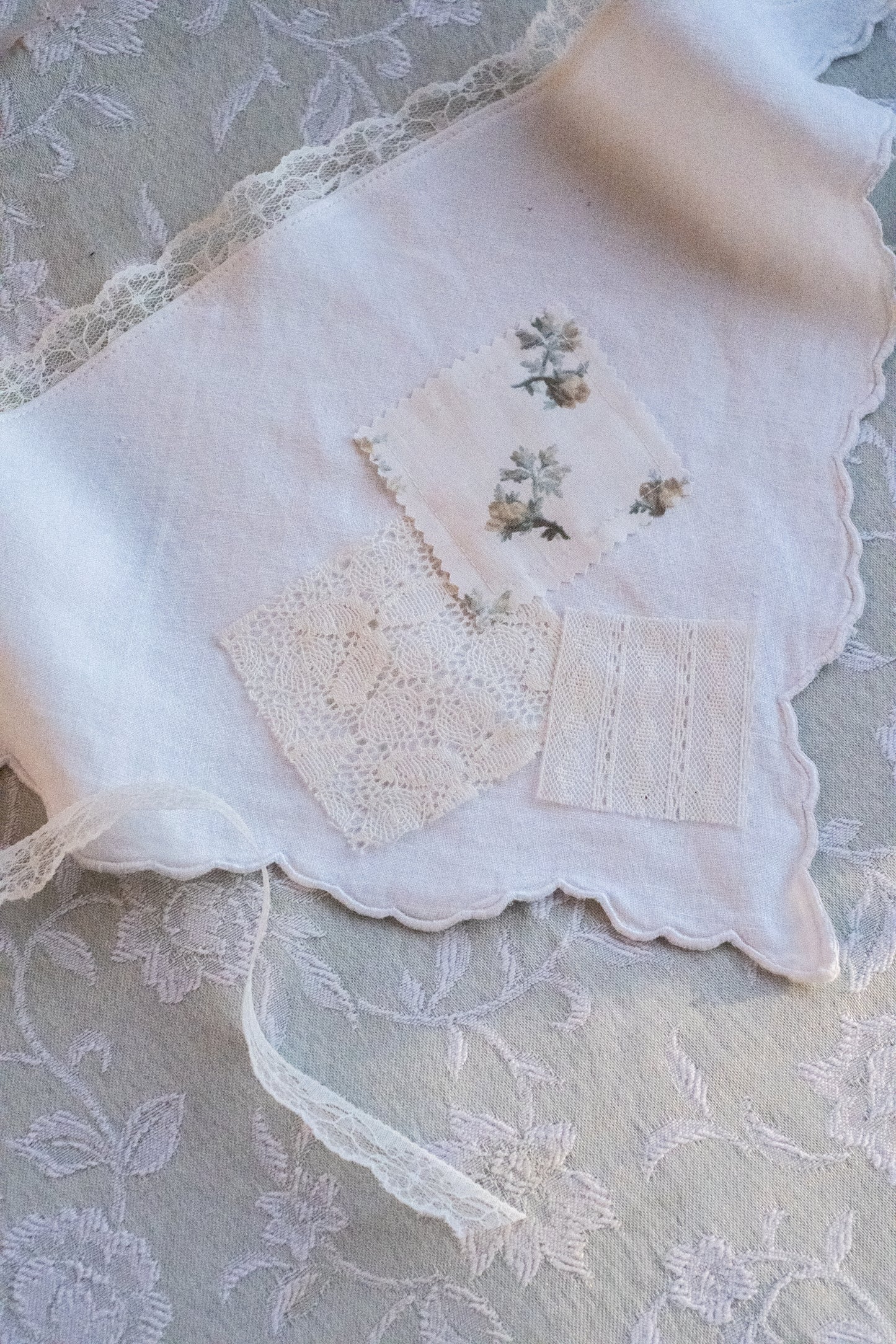Handmade vintage french lace patchwork bandana