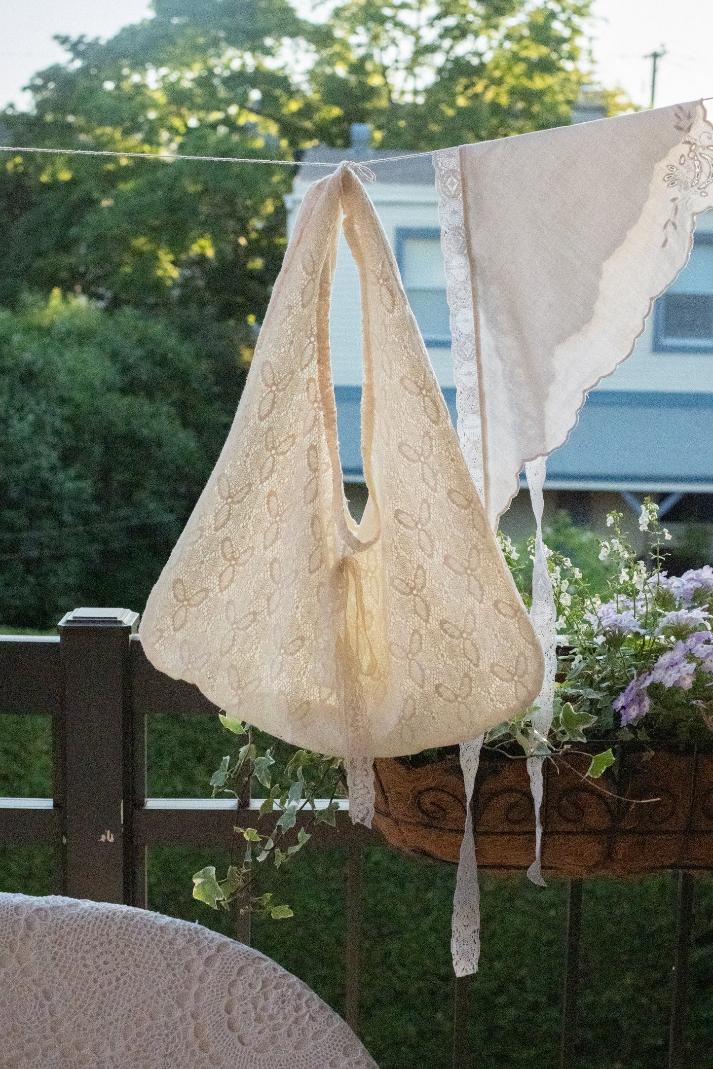 Handmade vintage lace tote