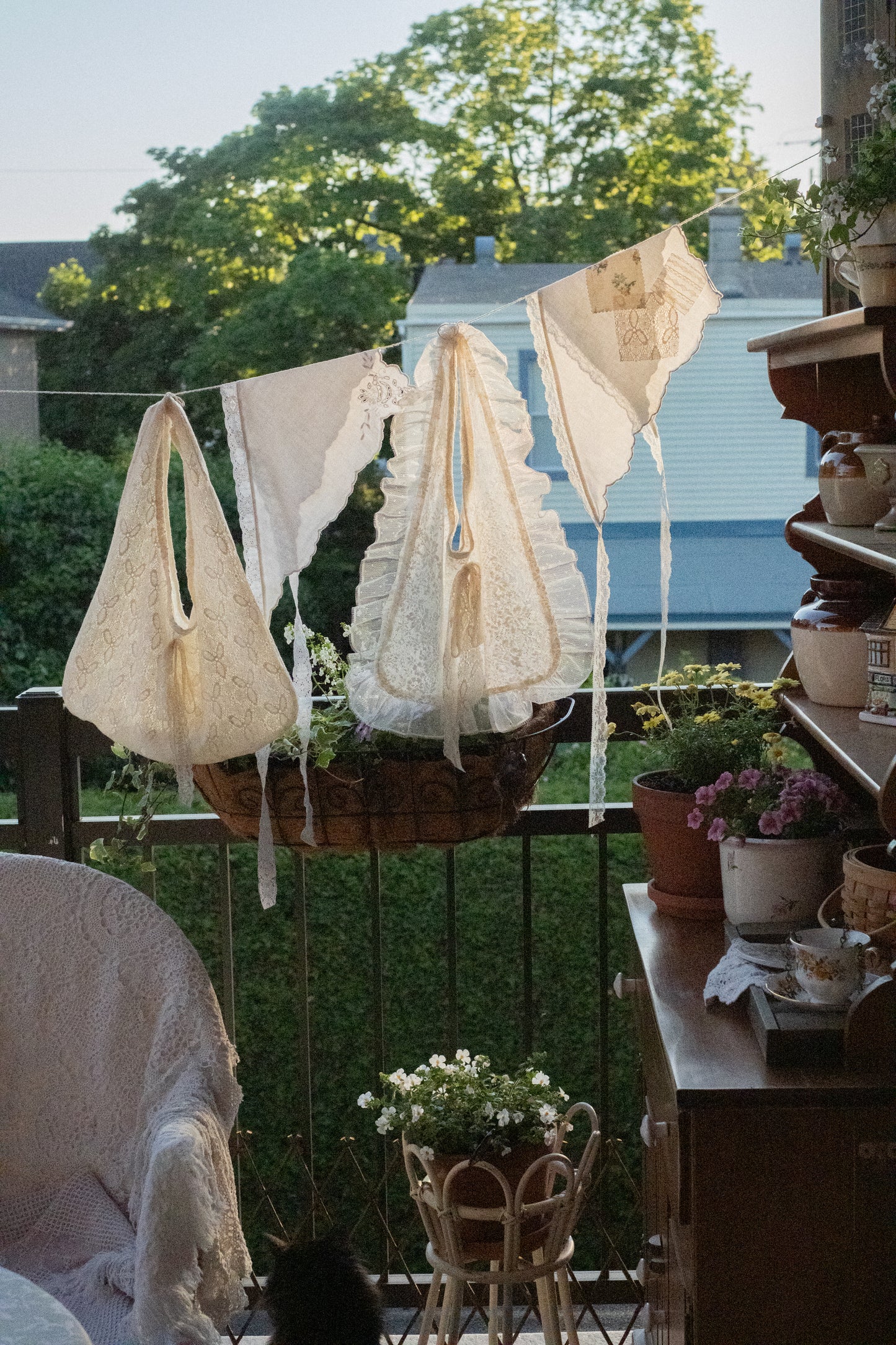 Handmade vintage lace tote