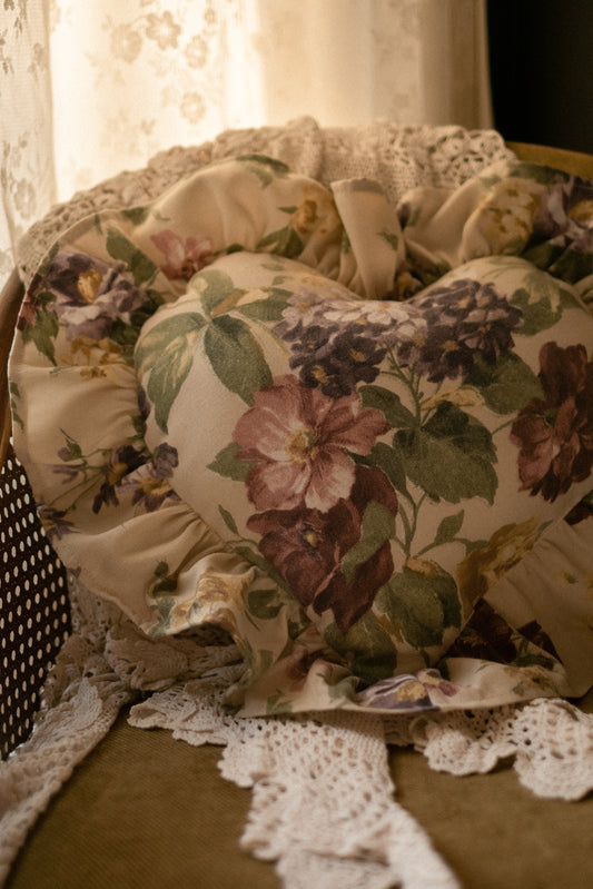 Handmade ruffled heart pillow - Autumn bloom