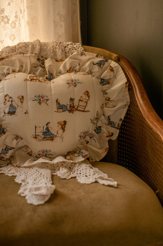 Handmade ruffled heart pillow - Dollhouse