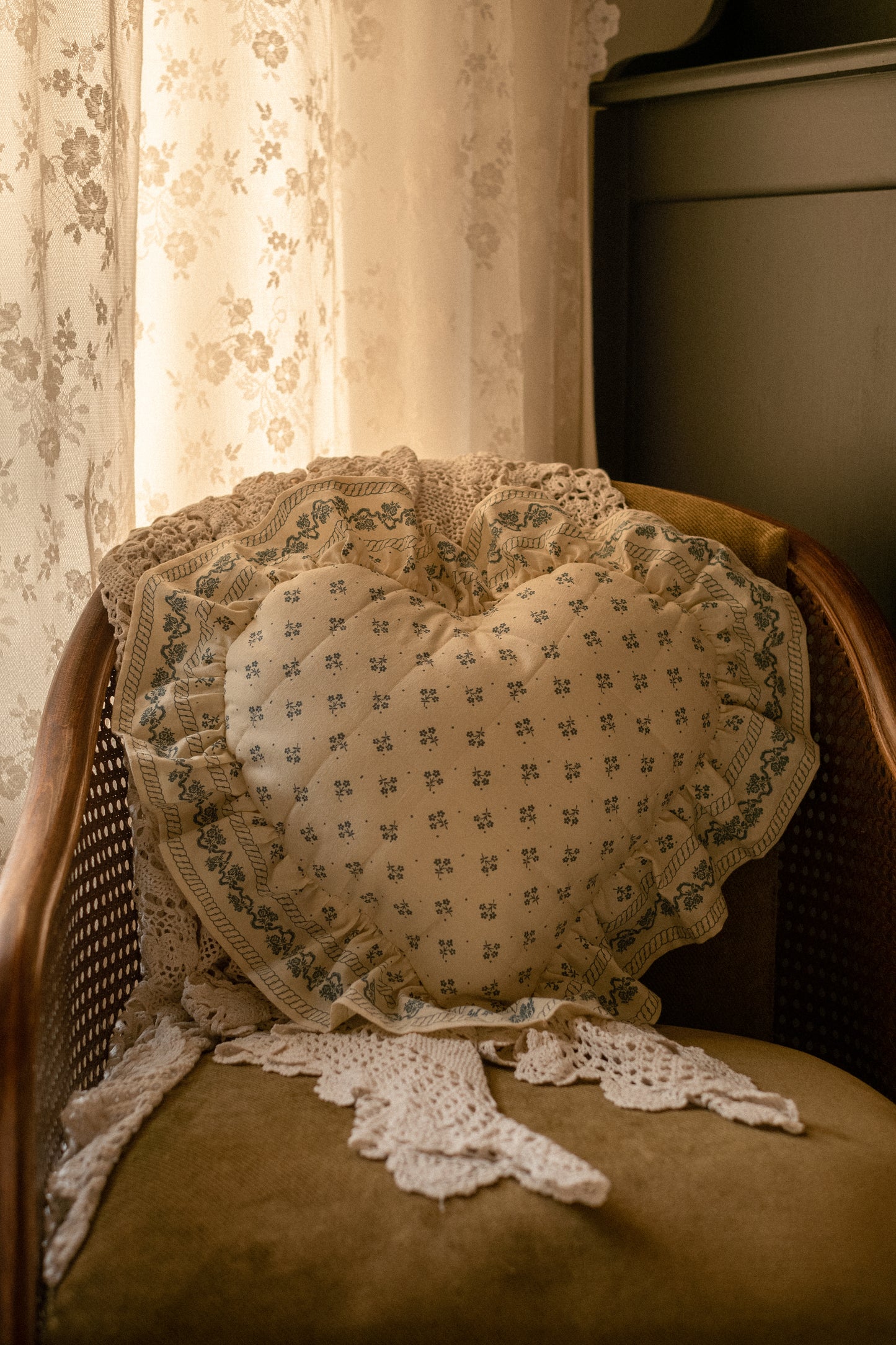Handmade ruffled heart pillow - Hankie