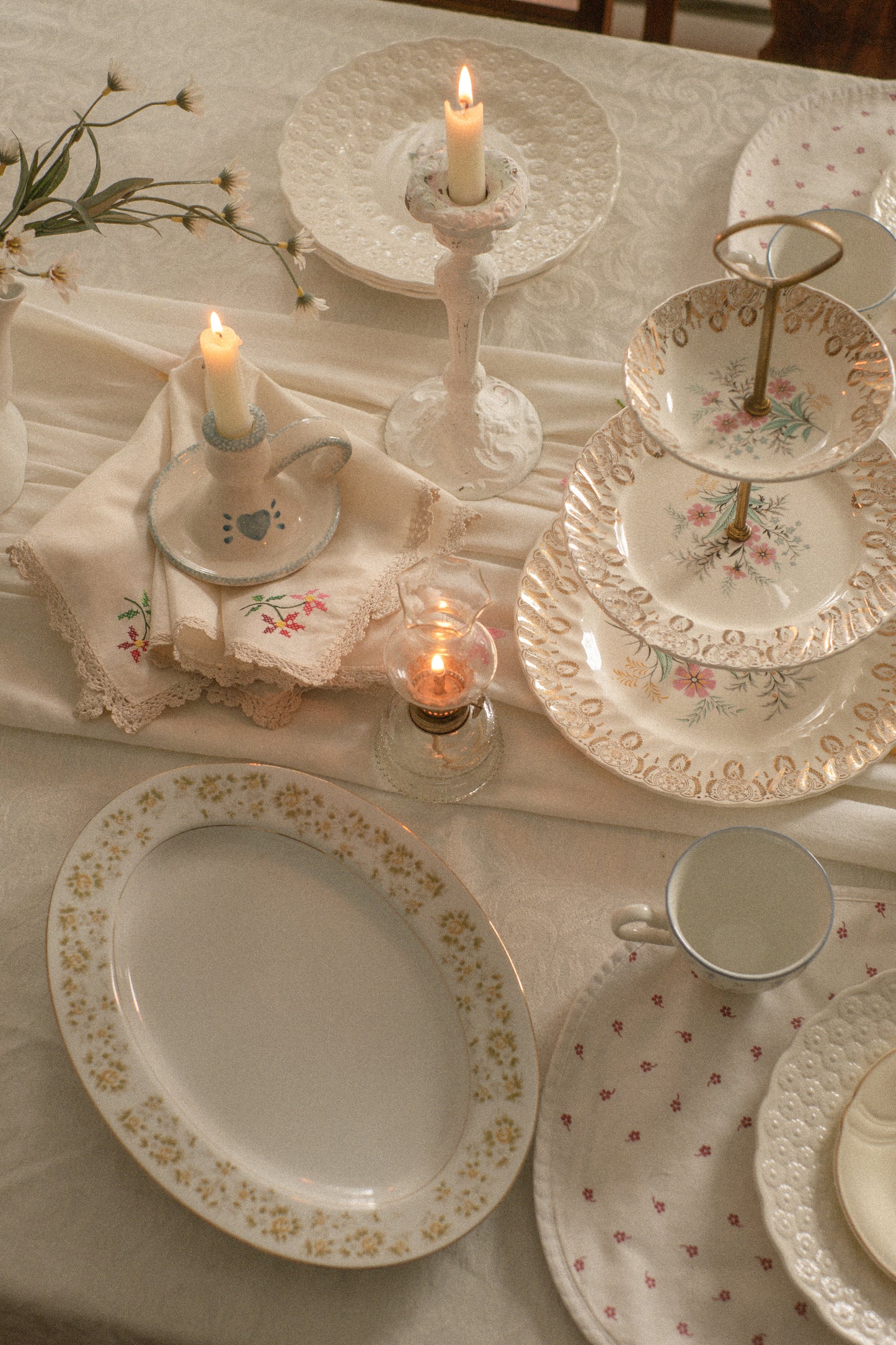 Vintage dainty yellow floral serving platter