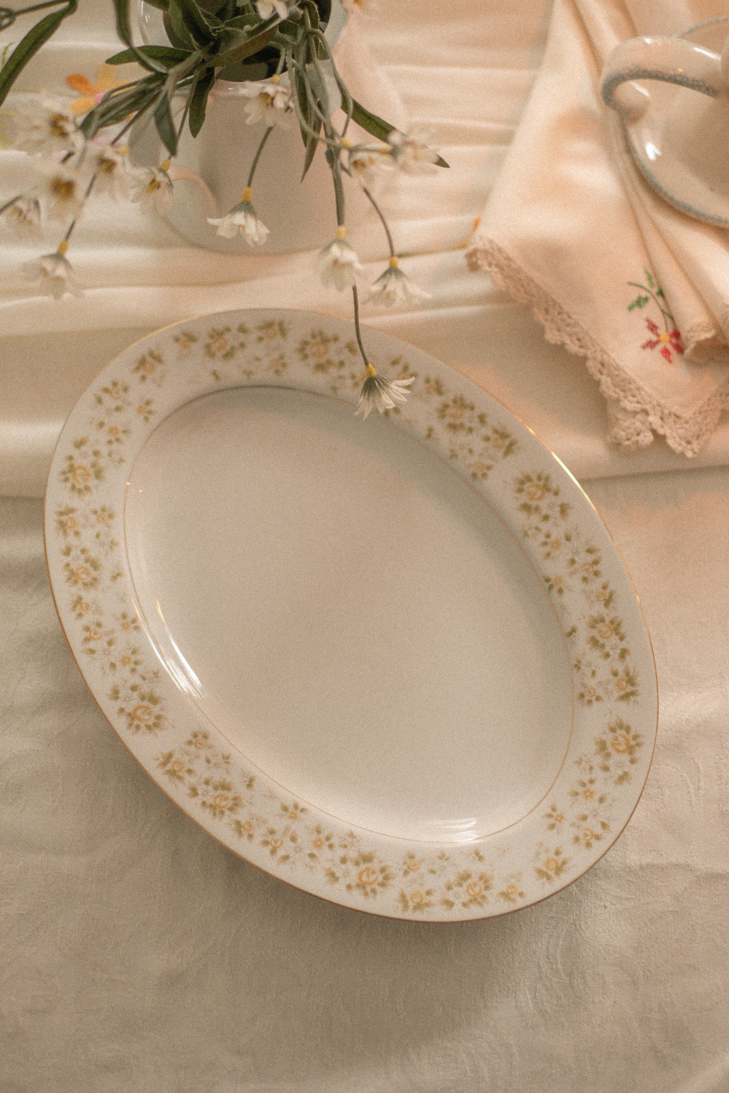 Vintage dainty yellow floral serving platter