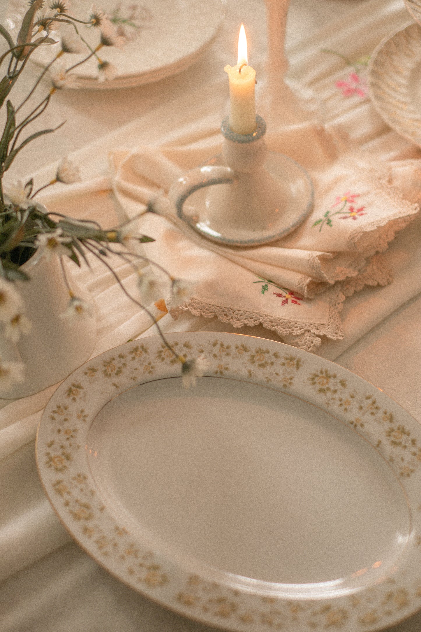 Vintage dainty yellow floral serving platter