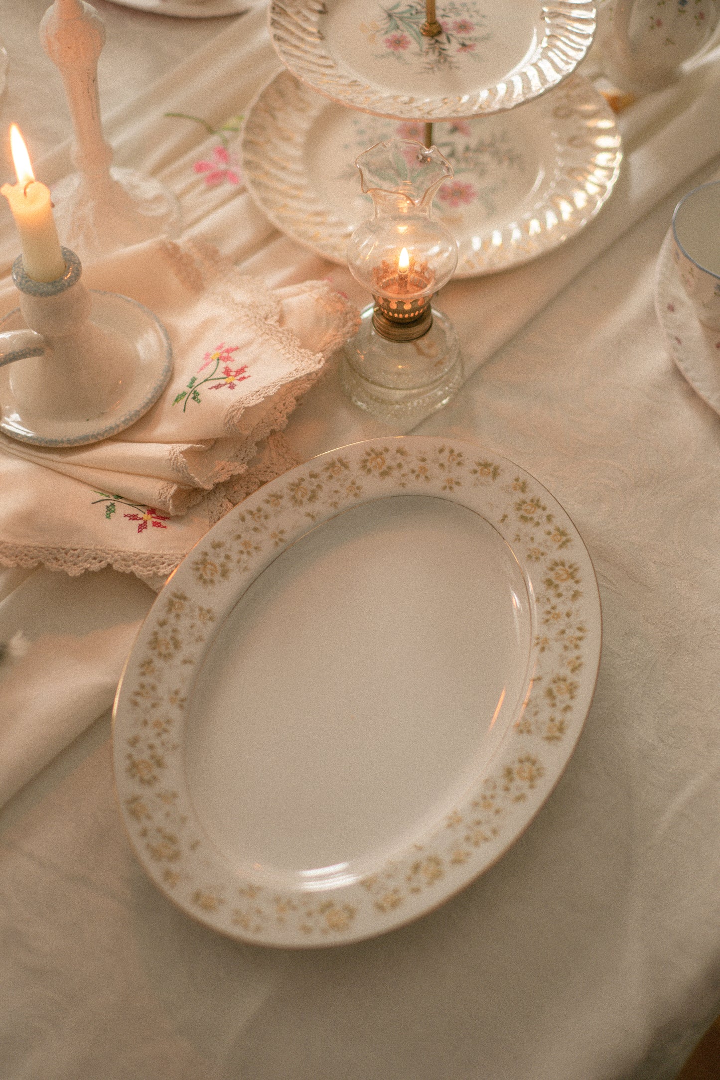 Vintage dainty yellow floral serving platter