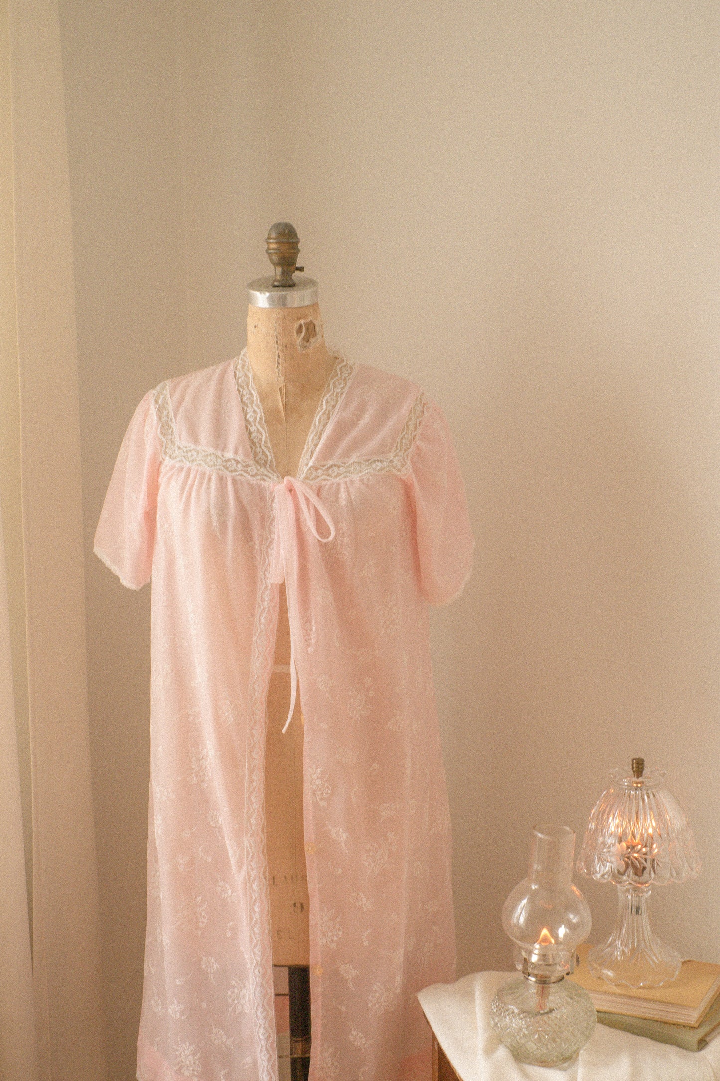 Vintage baby pink lacey duster