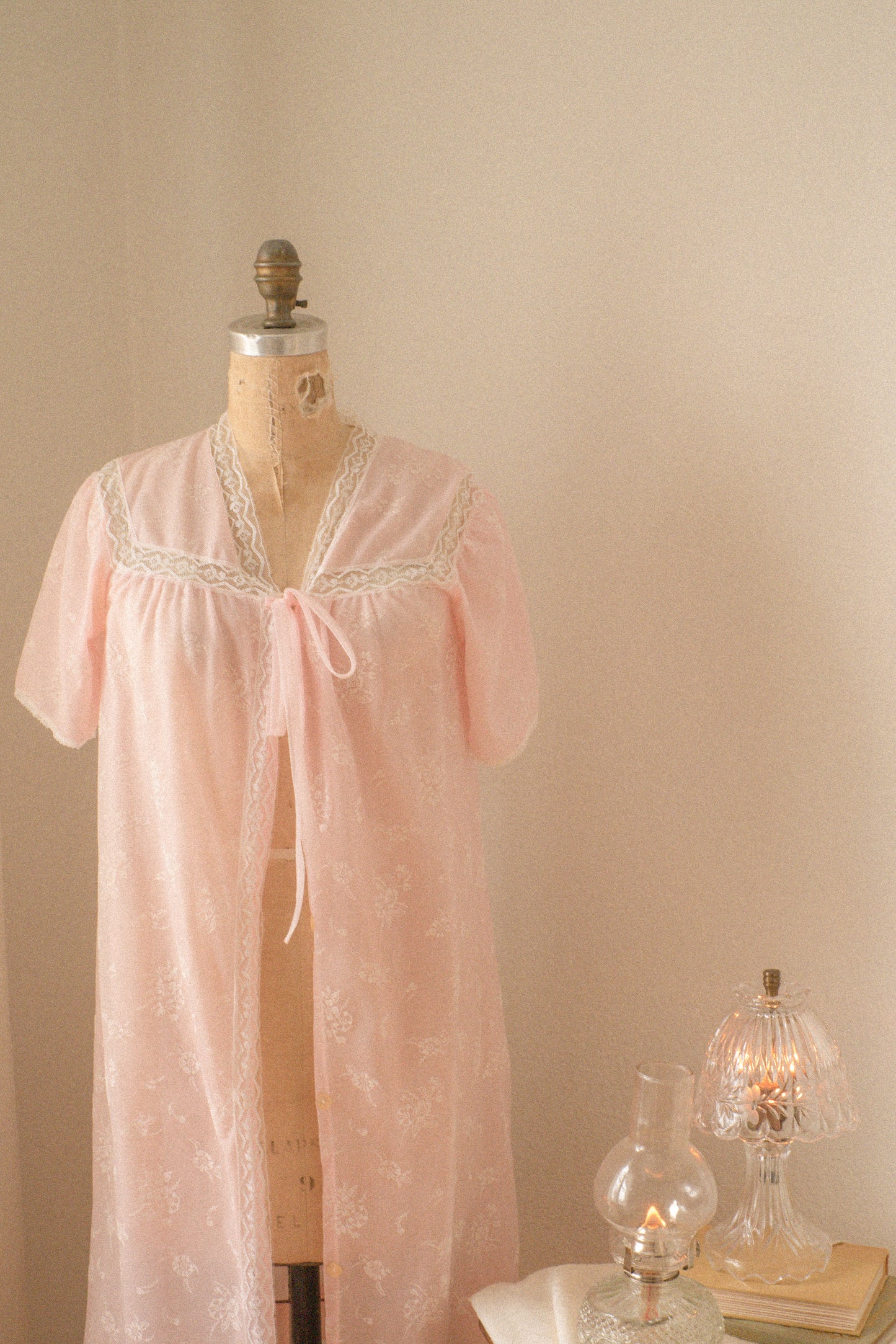 Vintage baby pink lacey duster