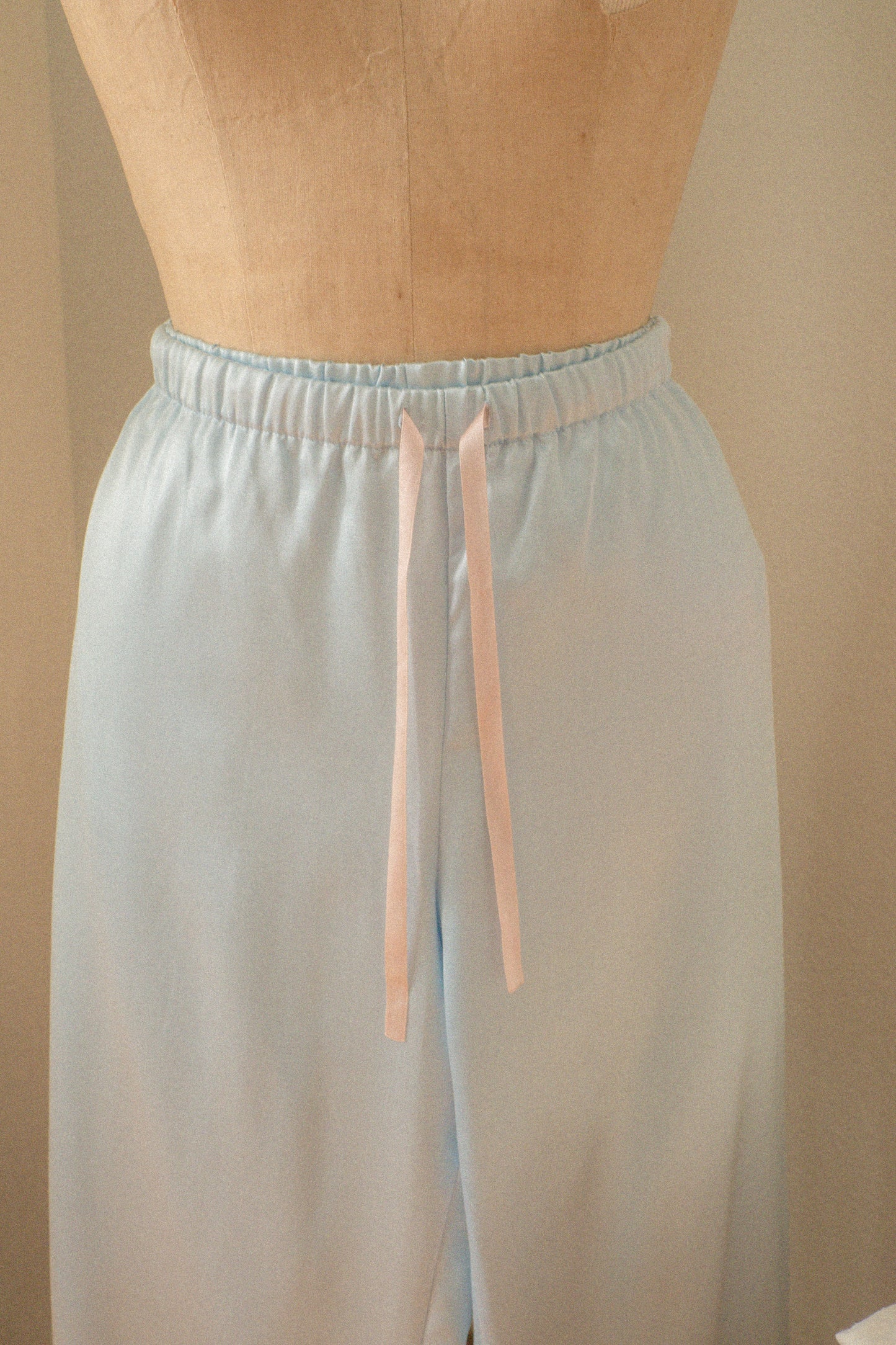 Vintage baby blue satin embroidered pyjama set