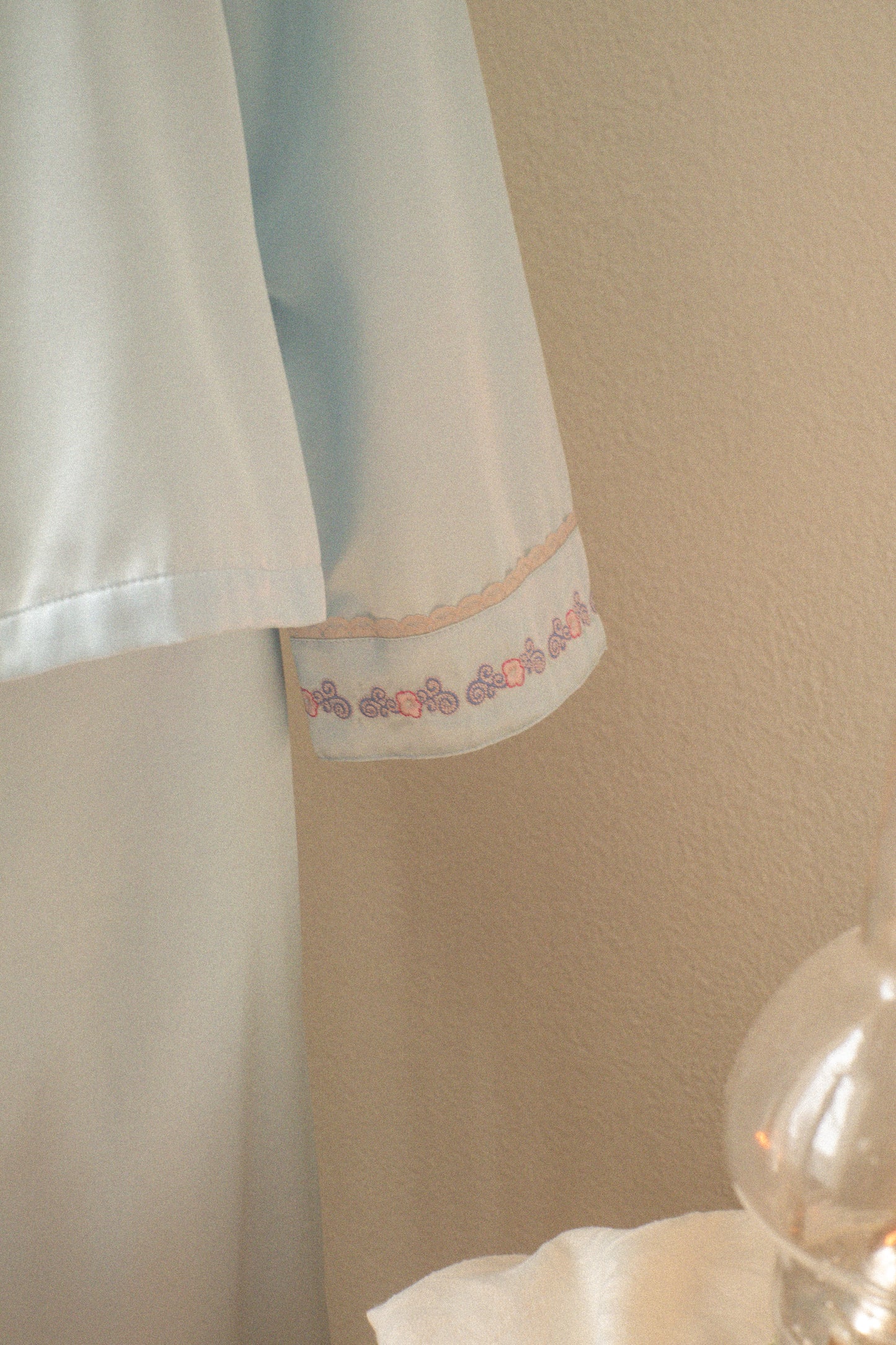 Vintage baby blue satin embroidered pyjama set