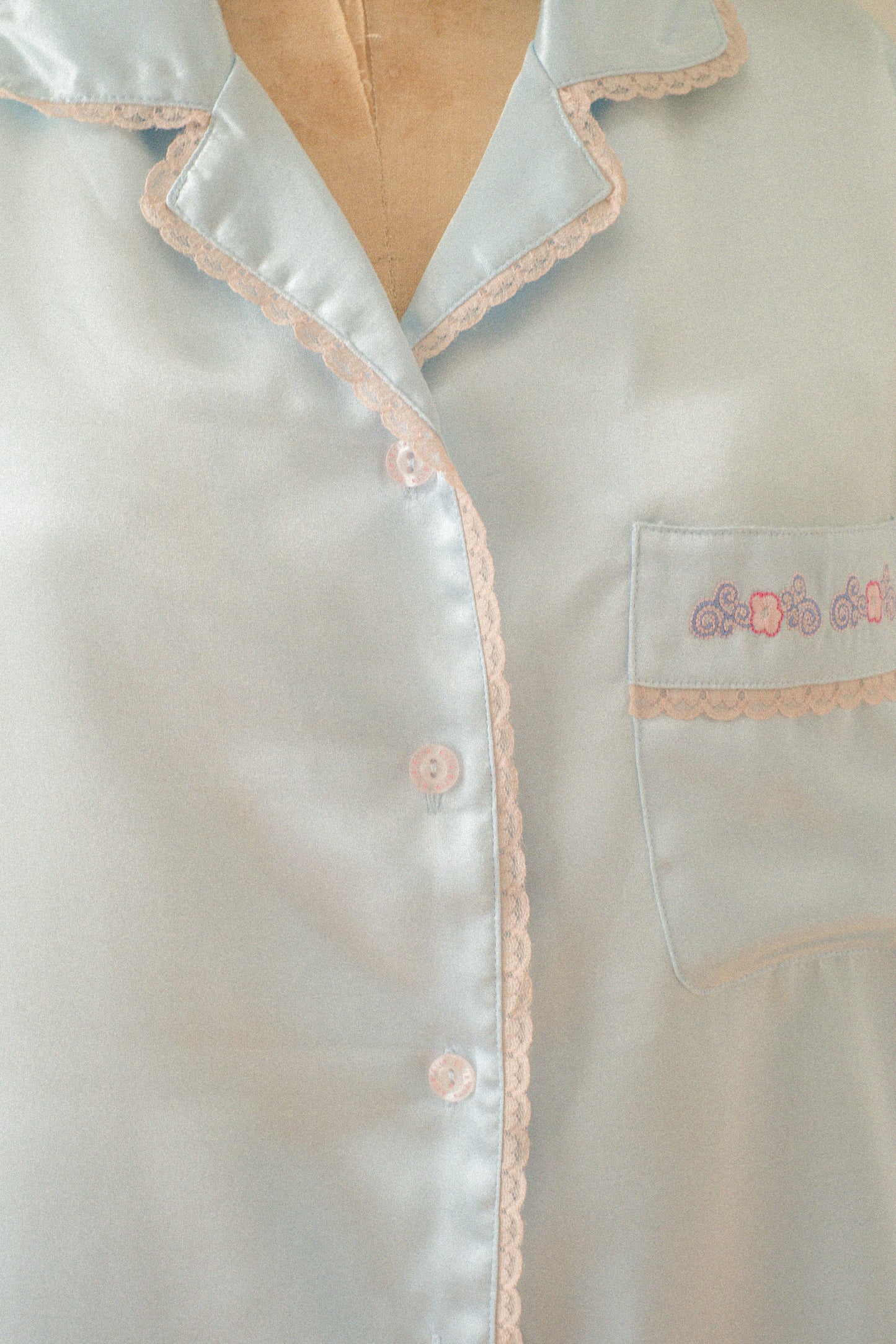 Vintage baby blue satin embroidered pyjama set