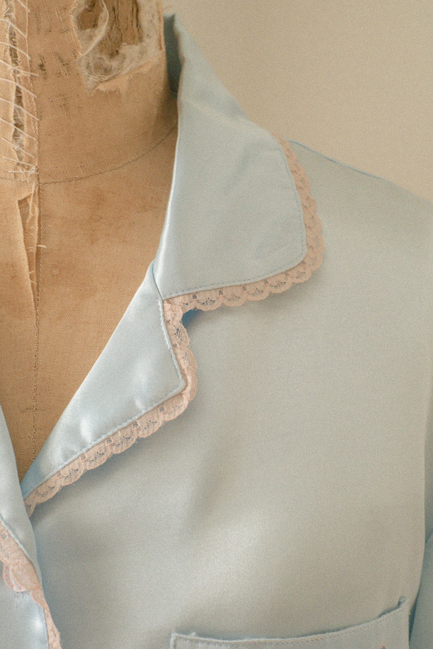 Vintage baby blue satin embroidered pyjama set