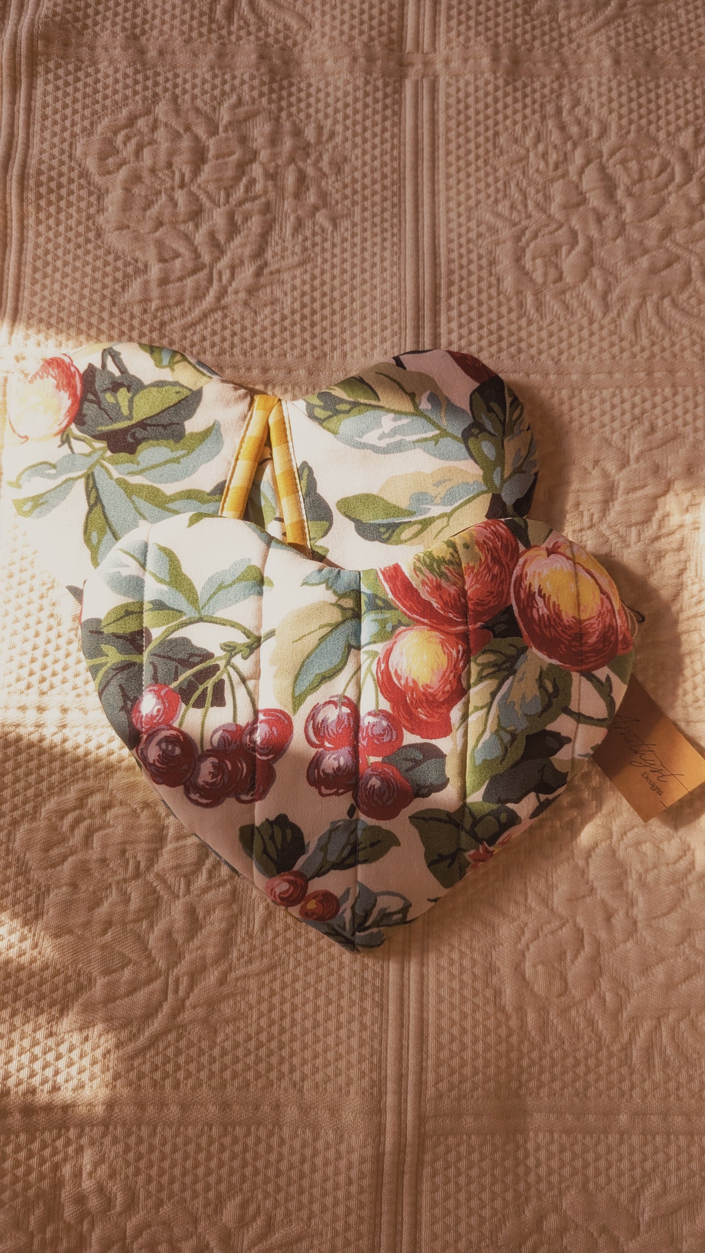 Handmade heart shaped oven mitts - mulberry
